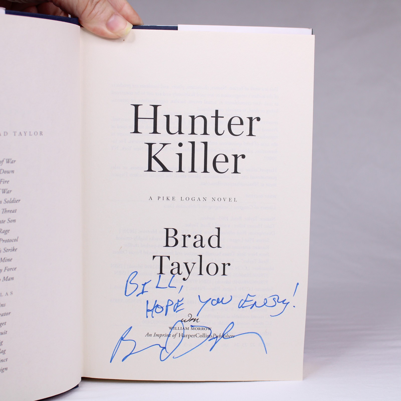 SIGNED By Brad Taylor Hunter Killer 1st Edition 2020 Hardcover Book DJ