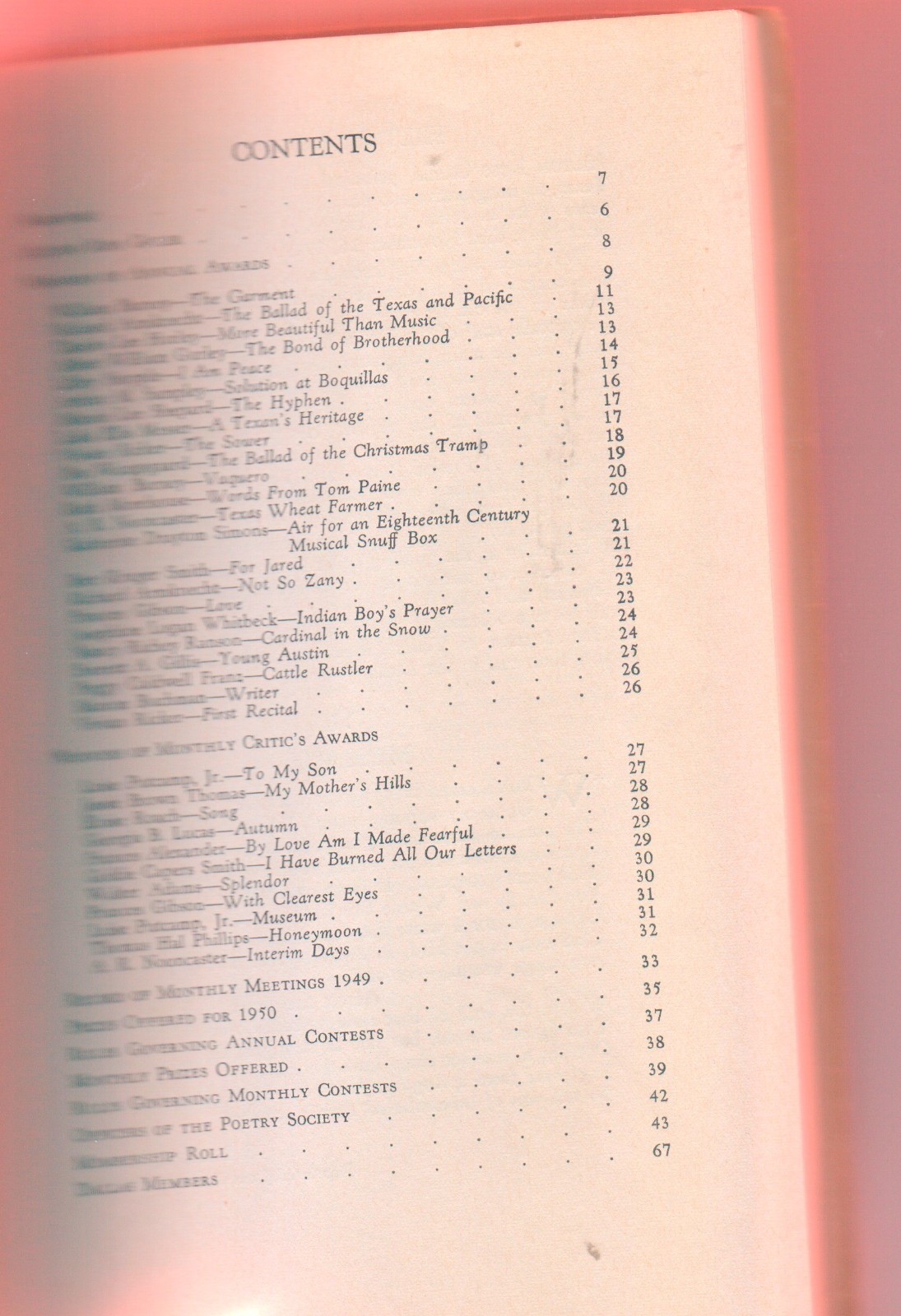 Vtg. Poetry Society Of Texas Book Of The Year 1950 Soft Cover