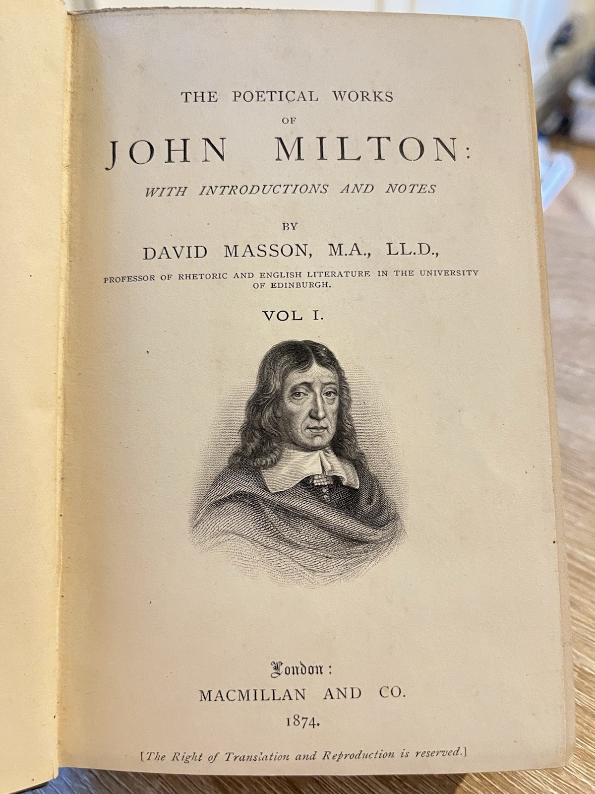 The Poetical Works of John Milton, Vol. I by John Milton. 1874. Macmillan