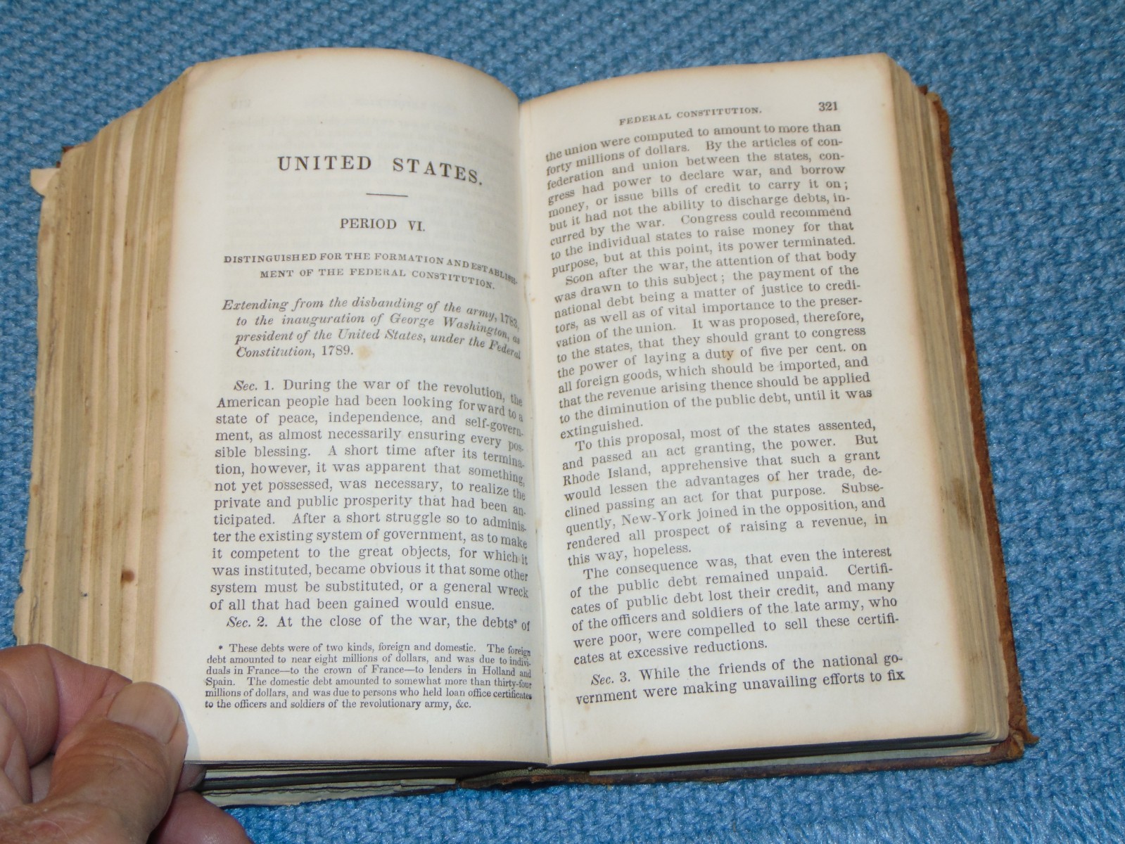 CIRCA 1830 LEATHER-ON-BOARD BOOK: “HISTORY OF THE UNITED STATES”