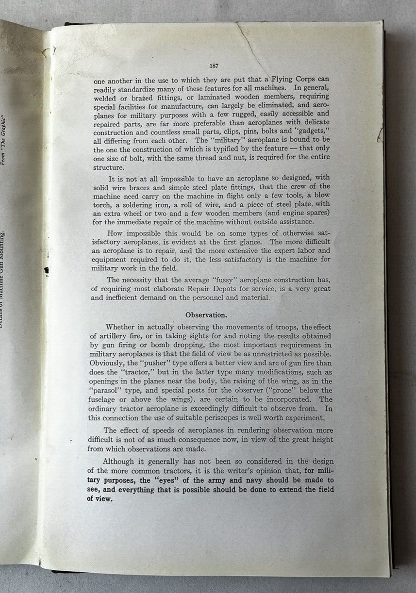 Military Aeroplanes 1918 Simplified, Enlarged Grover C. Loening HC