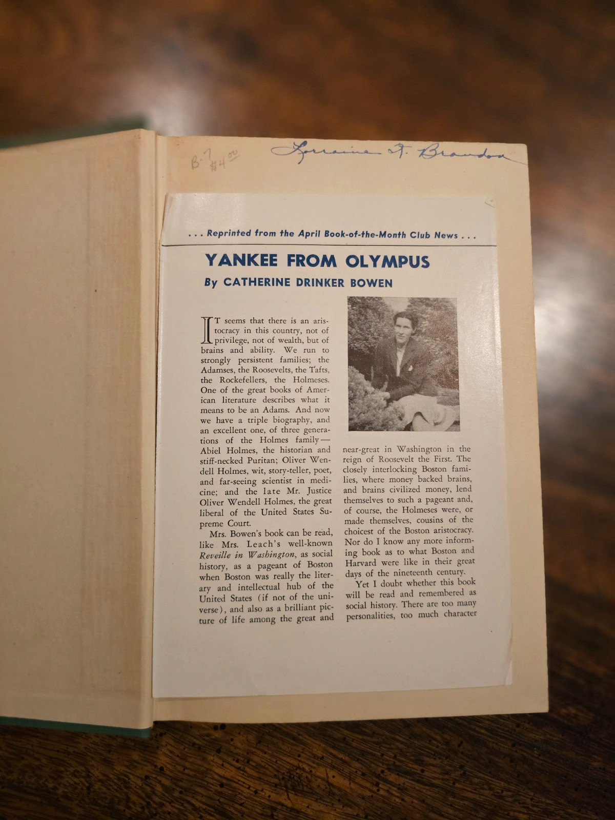 YANKEE FROM OLYMPUS – JUSTICE HOLMES AND FAMILY – CATHERINE DRINKER BOWEN HC/DJ