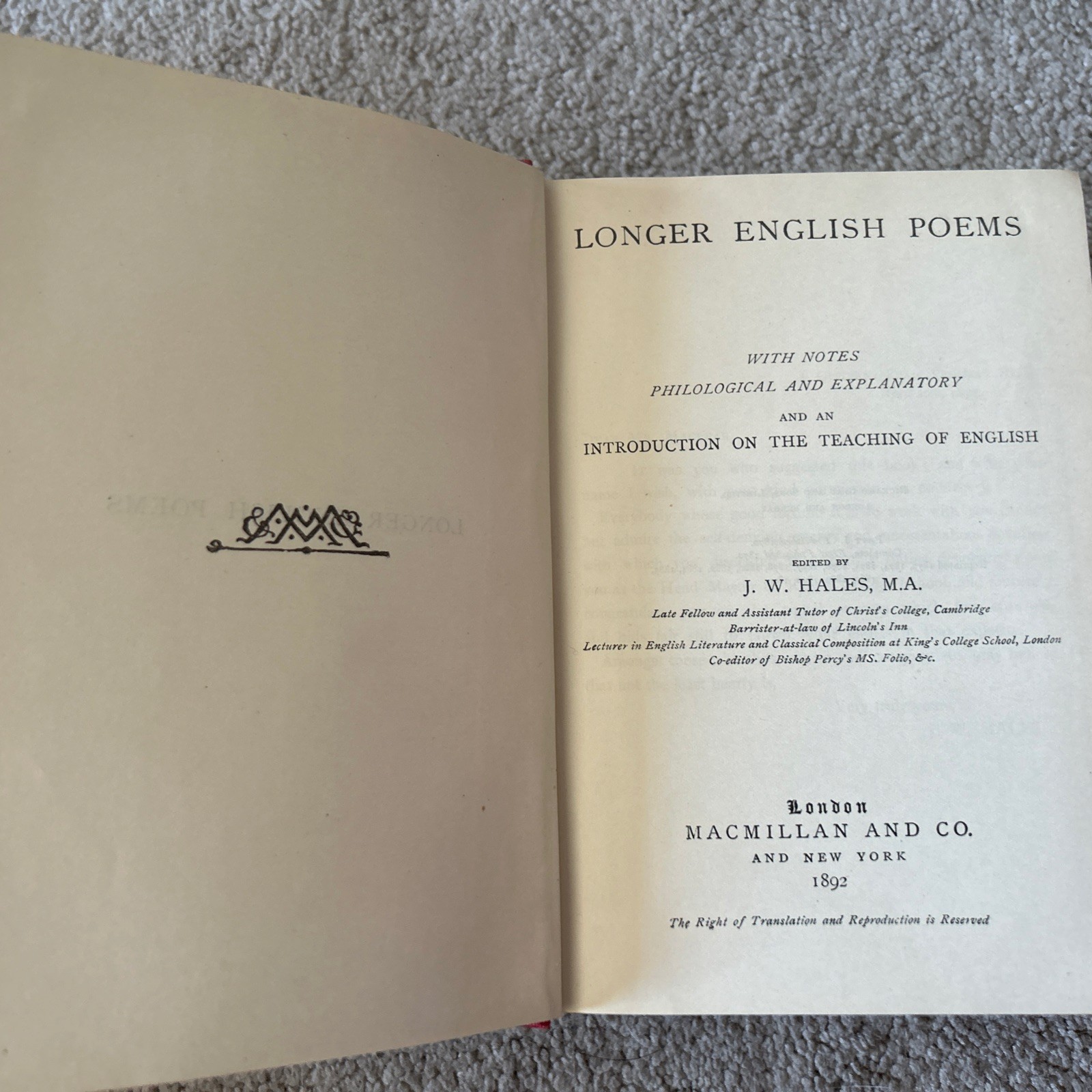 2-Antique Books Poetical Works of John Milton – Longer English Poems – c. 1880