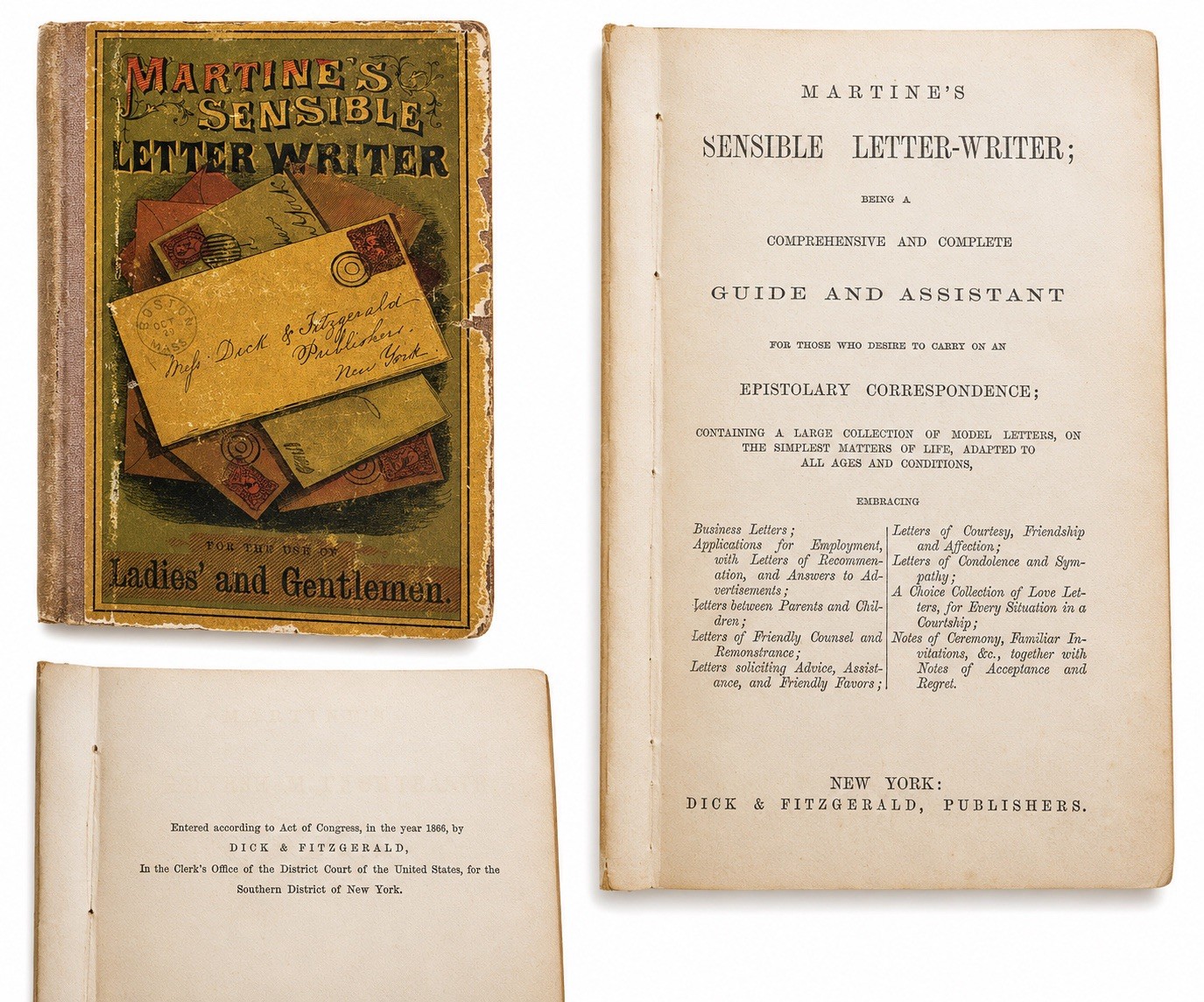 Antique 1866 1867 Etiquette Letter Writer Books Lot 2 Dick & Fitzgerald NY