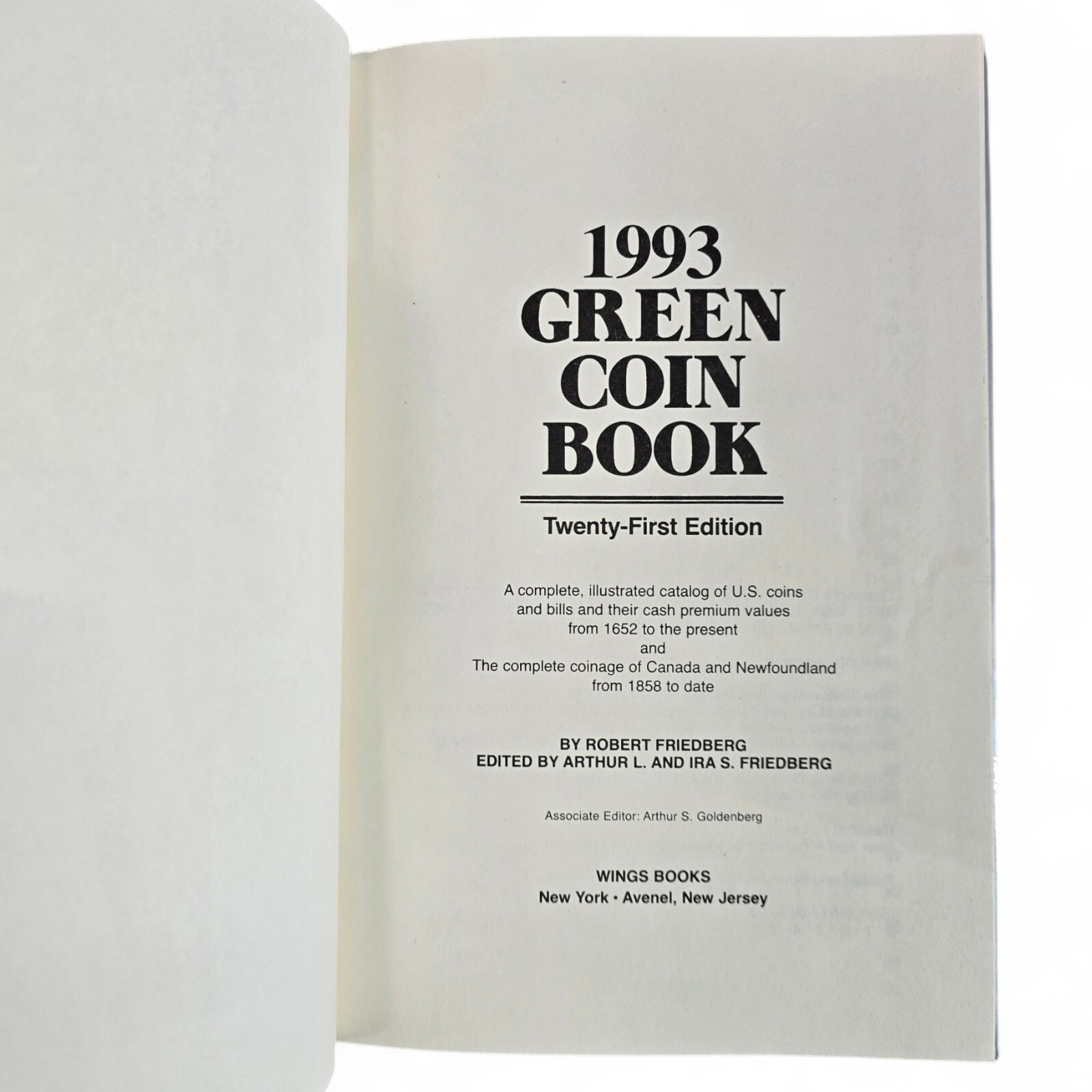 1993 GREEN COIN BOOK: Catalog of US Coins & Bills from 1652 to 1993 HARDCOVER