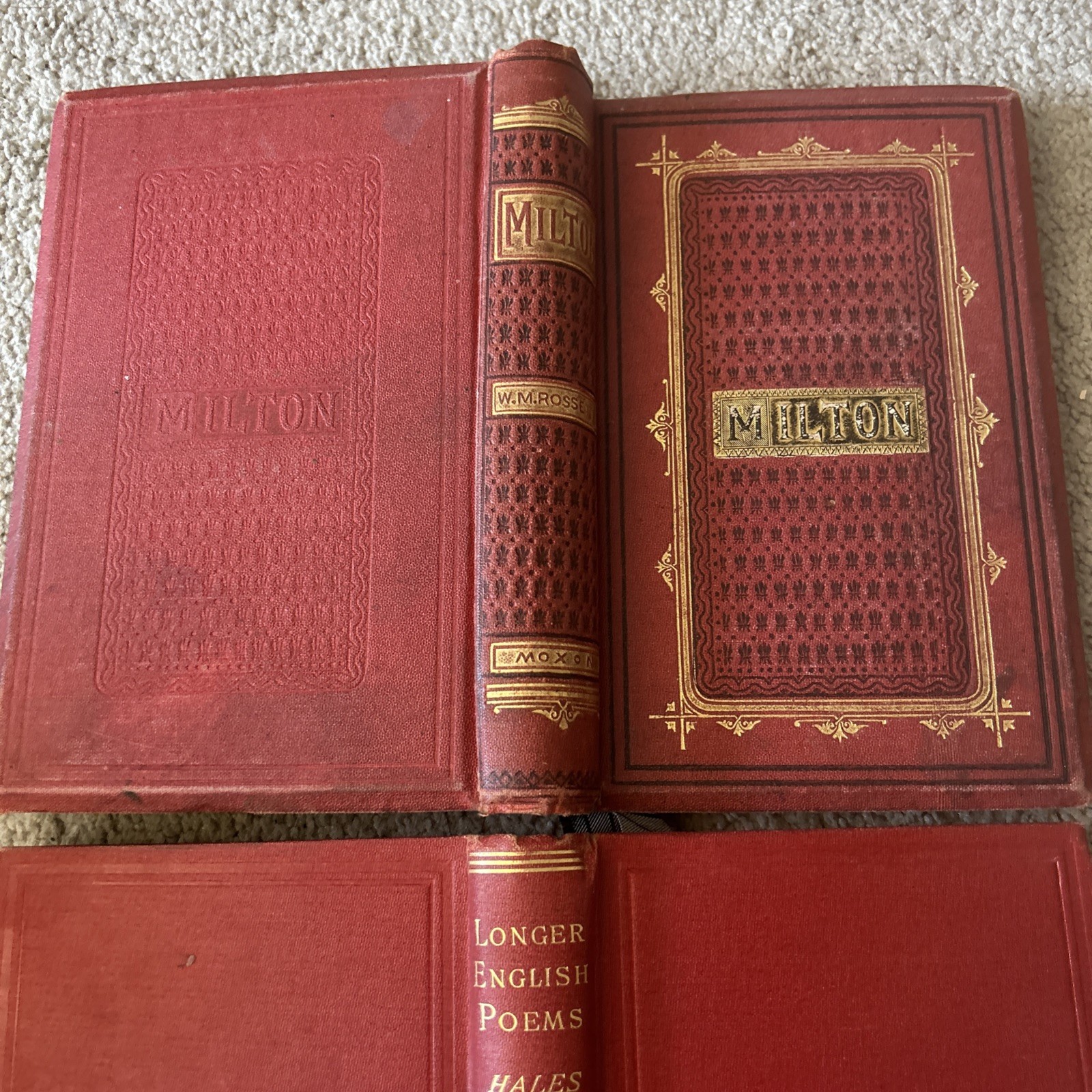 2-Antique Books Poetical Works of John Milton – Longer English Poems – c. 1880