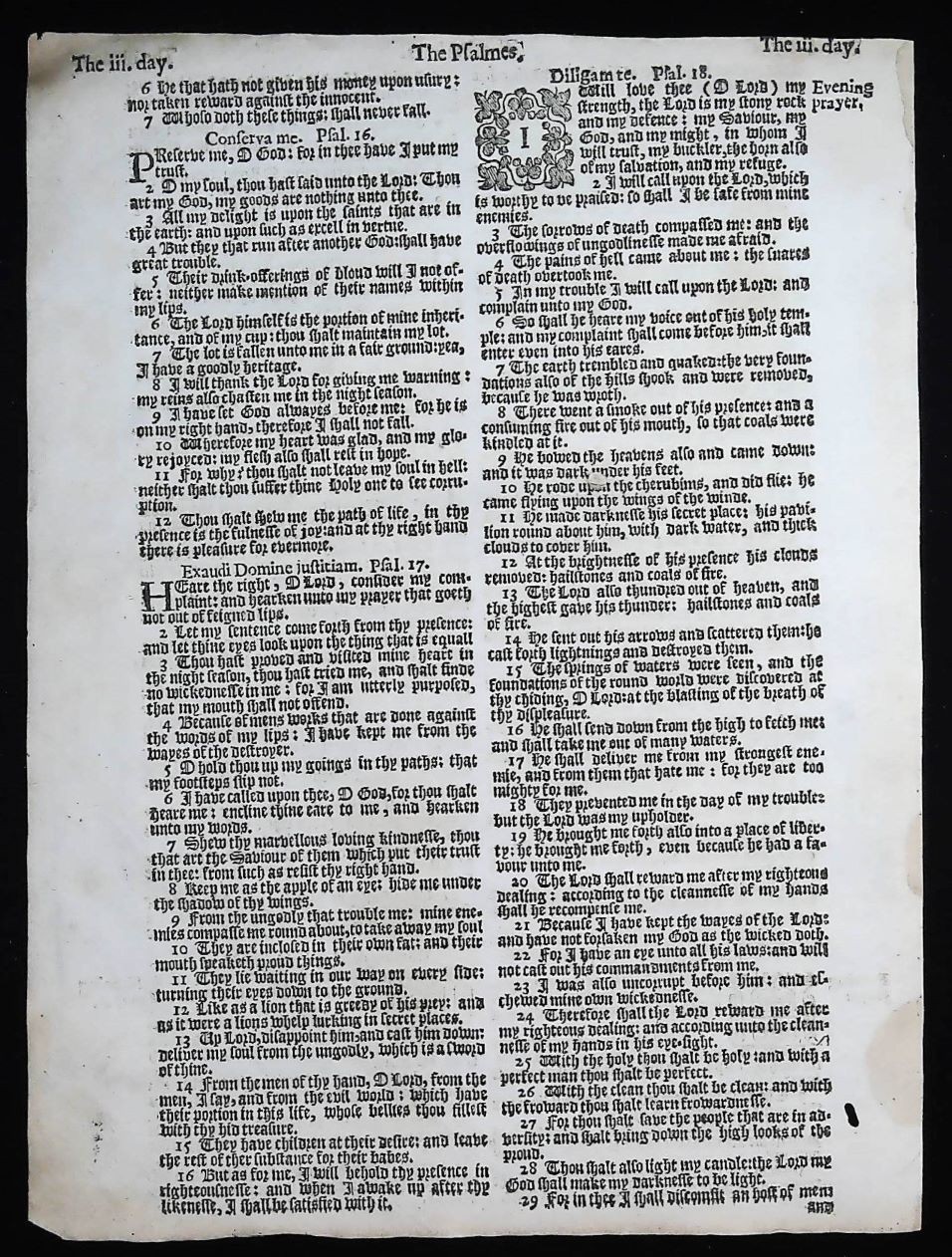 I CALL UPON THE LORD PSALM 18 LEAF, 1579 GENEVA BIBLE PAGE, PSALTER GREAT BIBLE