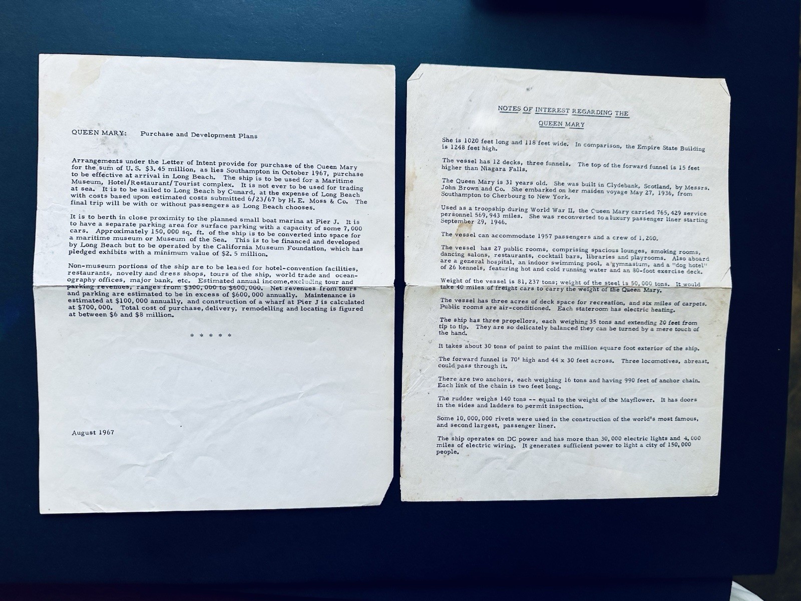Signed Queen Mary 1969 William J Duncan Book/Long Beach Documents !