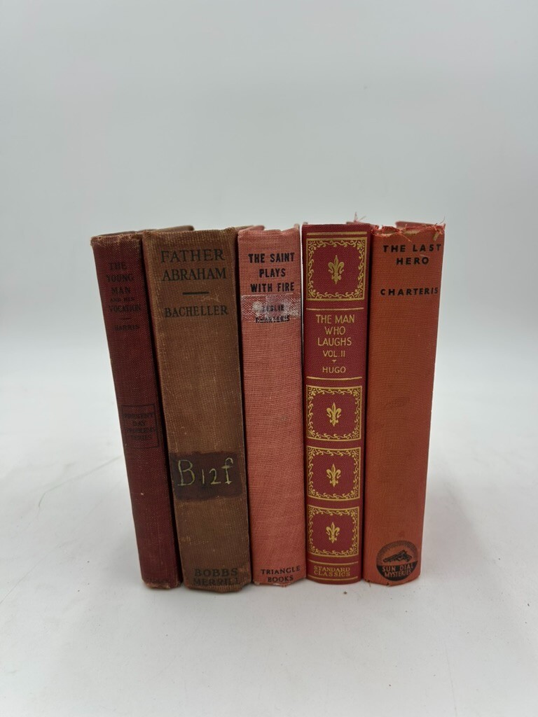Vintage Book Lot of 10 RED Old Antiquarian Rare Decoration Hardcover Books