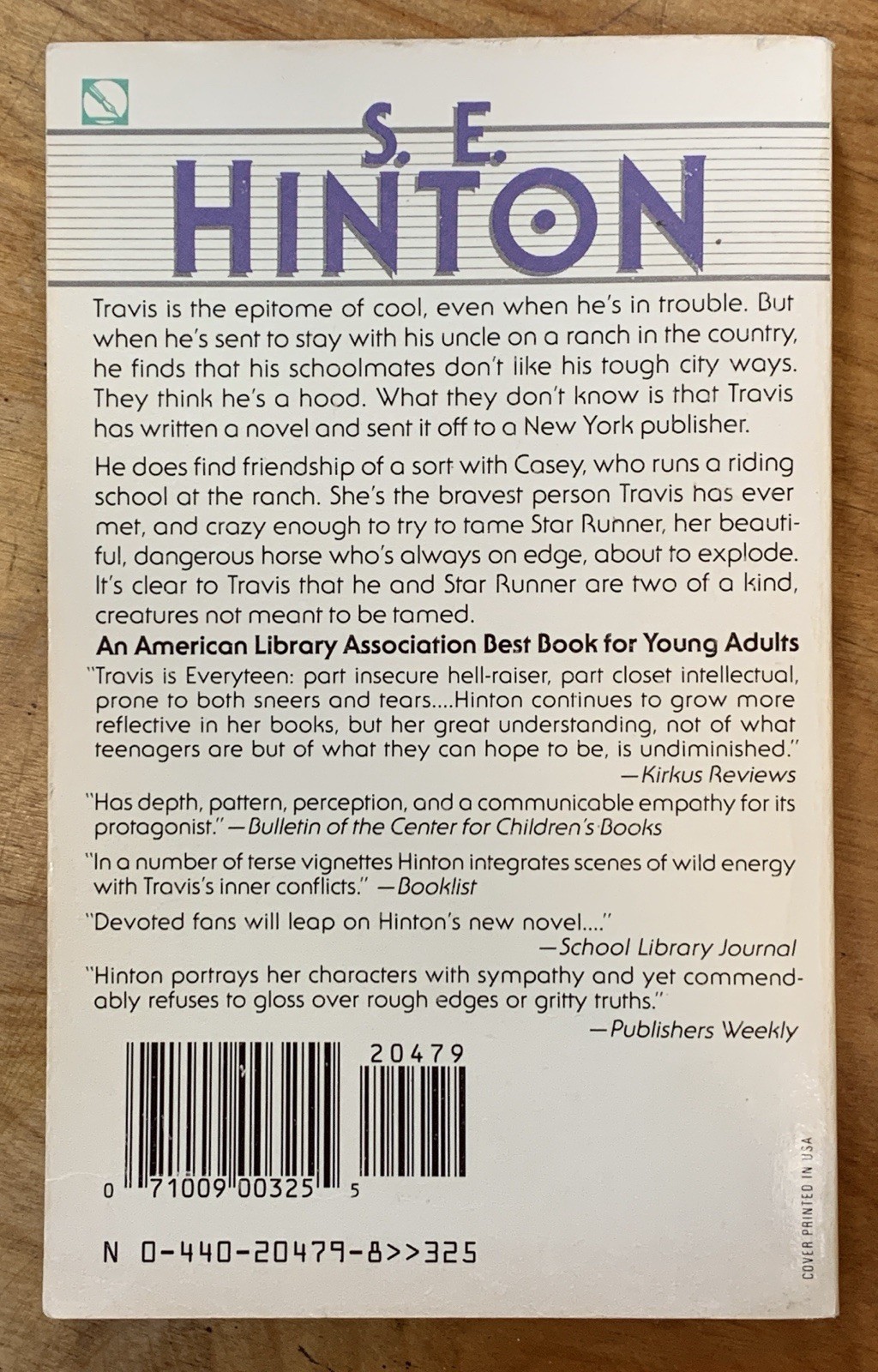 Taming The Star Runner by S.E. Hinton – VG+ vintage 1989 Laurel Leaf teen pb