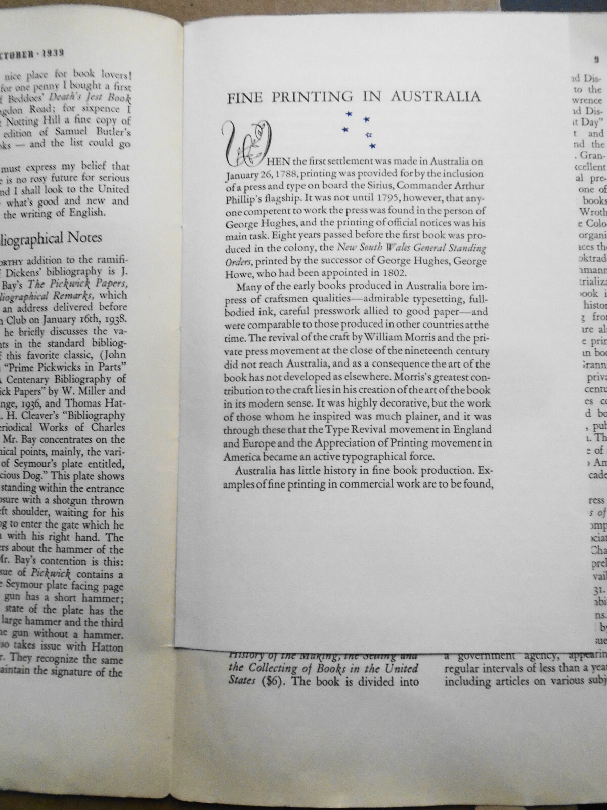 Book Collector’s Packet October 1939 – Art Appreciation; Australia Fine Printing