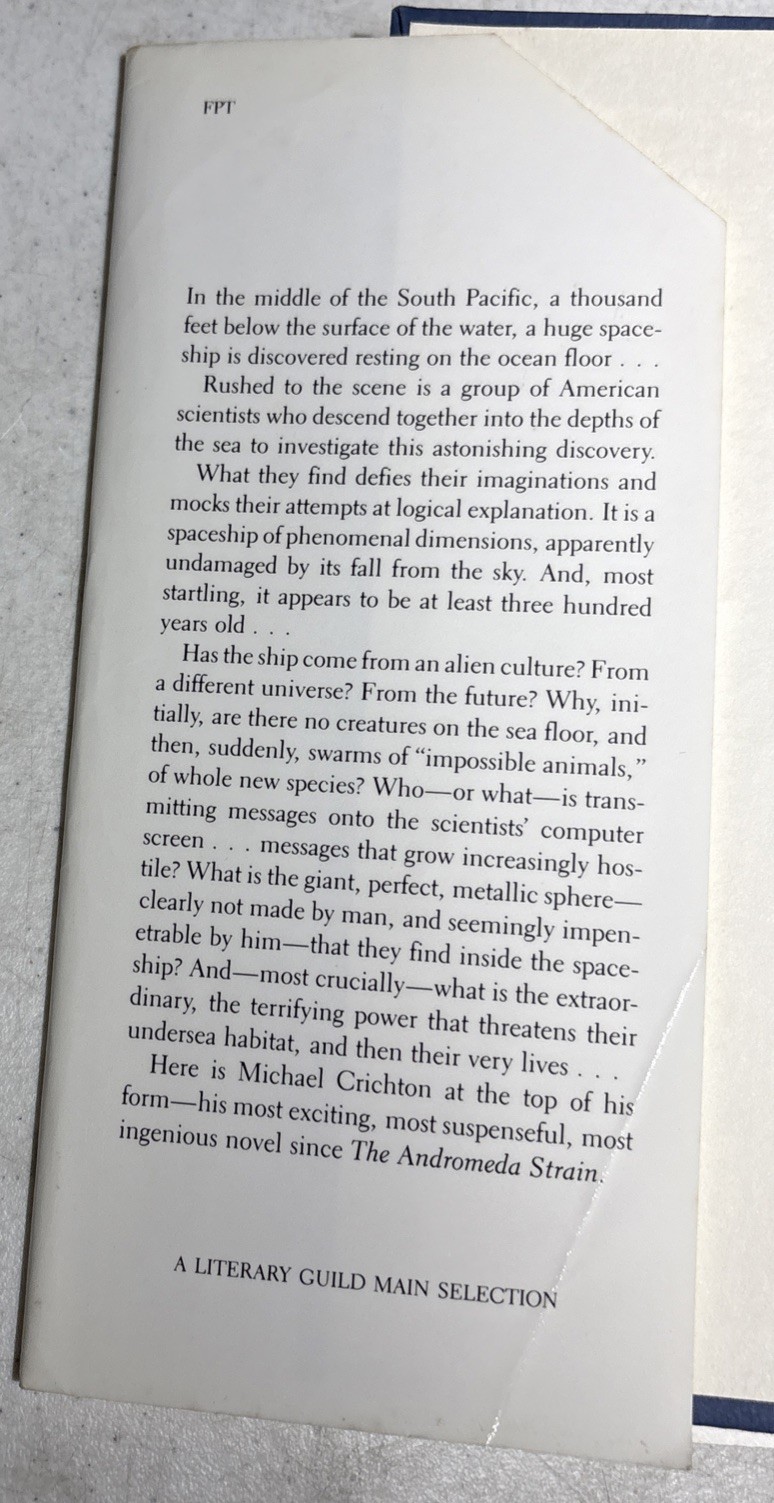 Sphere By Michael Crichton 1st Printing First Edition 1987 HCDJ