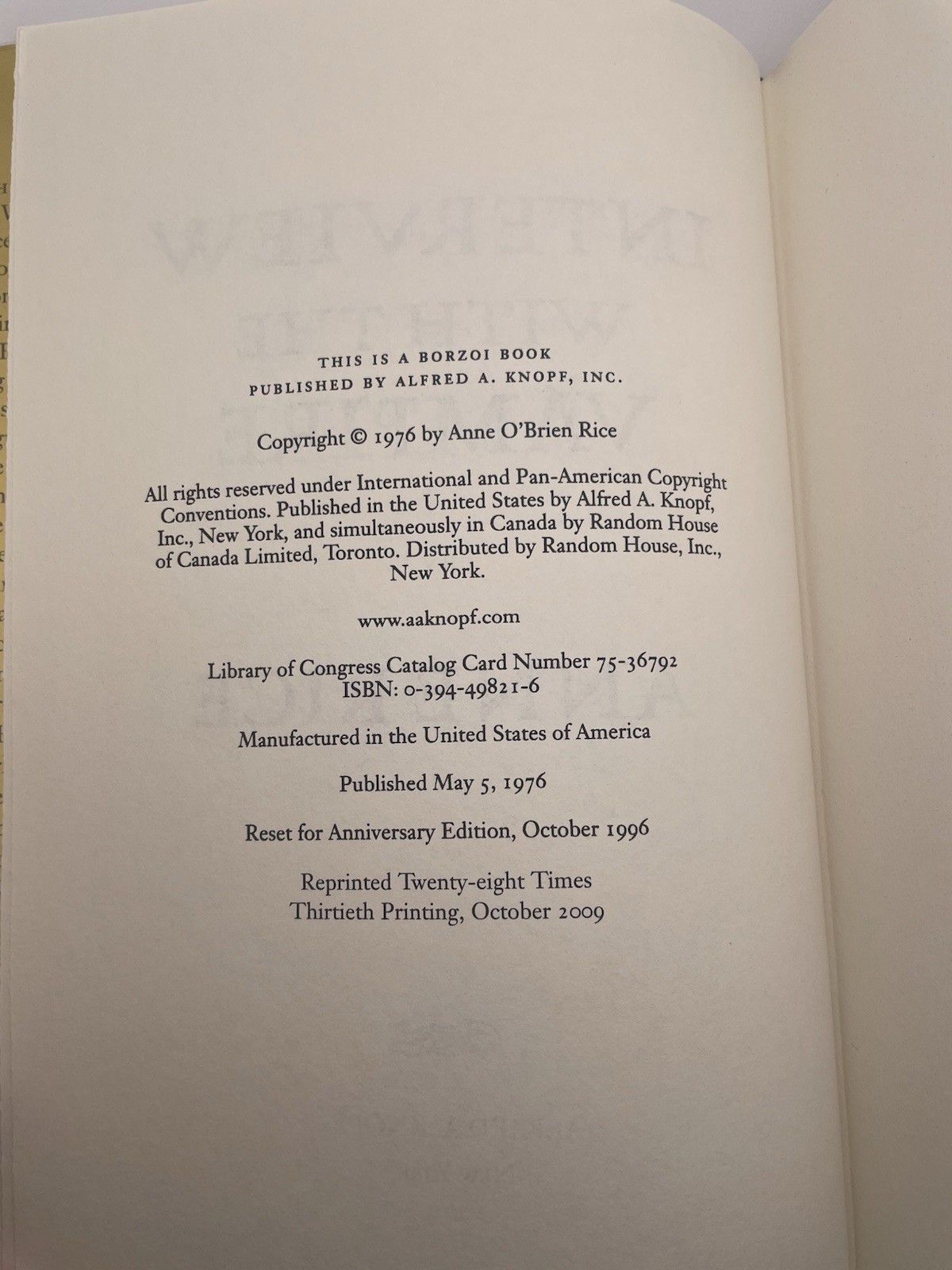Interview With The Vampire by Anne Rice – HC – Signed Bookplate