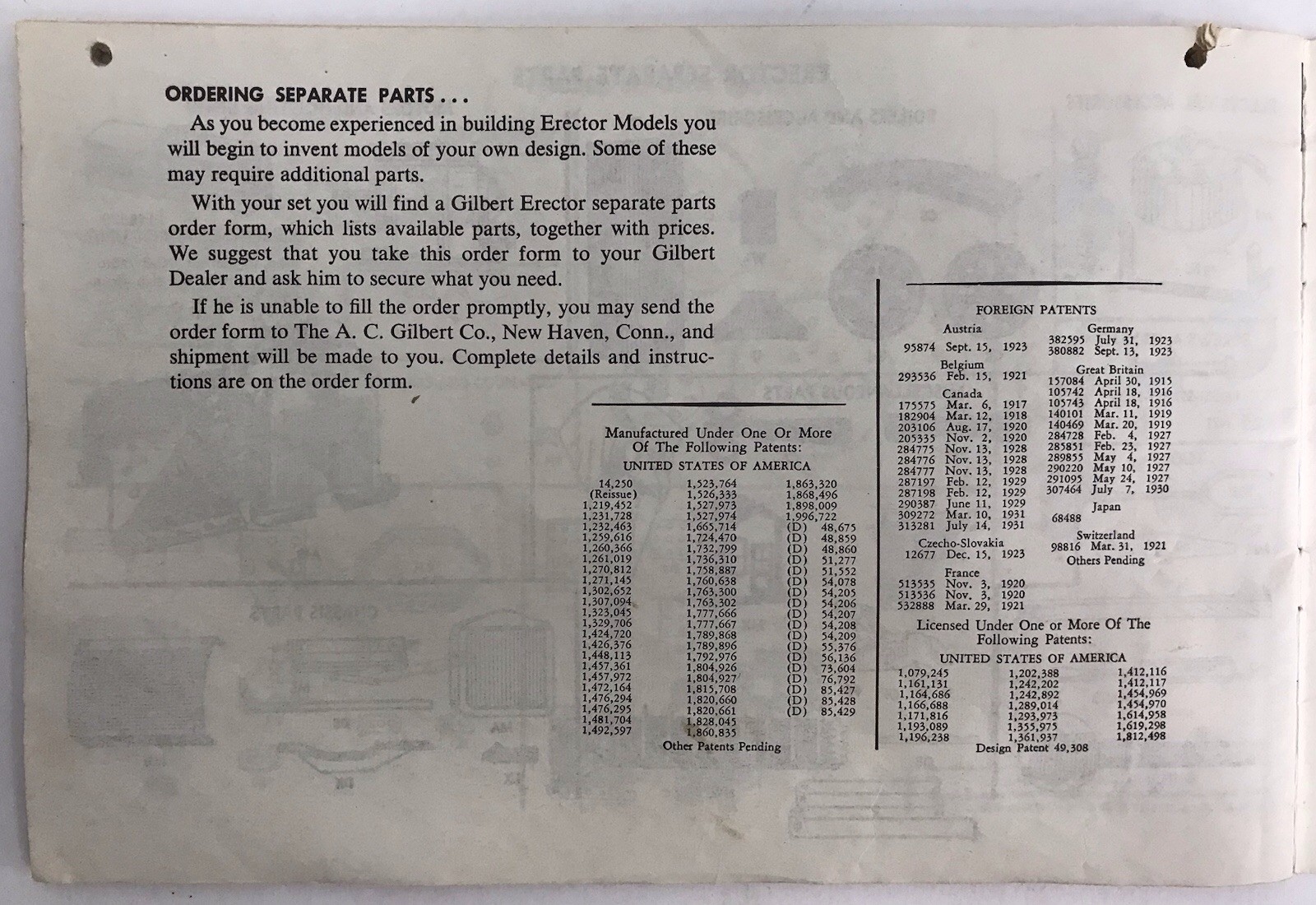 Gilbert ERECTOR 1959 INSTRUCTION BOOK M4712 Sets & Parts Manual Sections 1-5