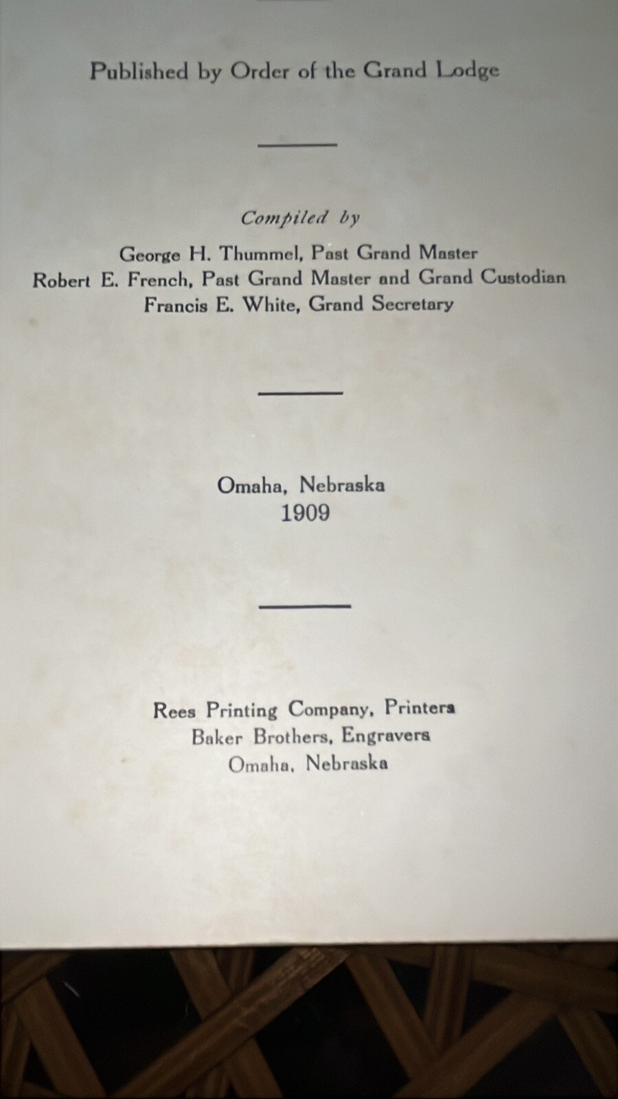 Monitor & Ceremonies Ancient Free & accepted Masons Nebraska 1909! 1st Edition