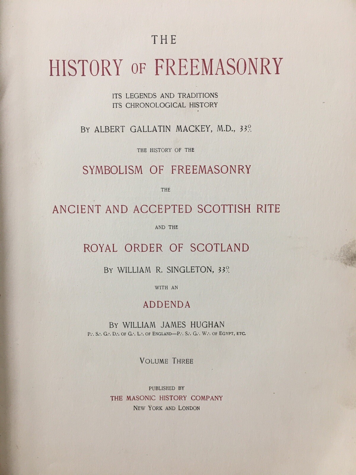 old THE HISTORY OF FREEMASONRY by ALBERT MACKEY – MASONIC Vol. 3 – 1898