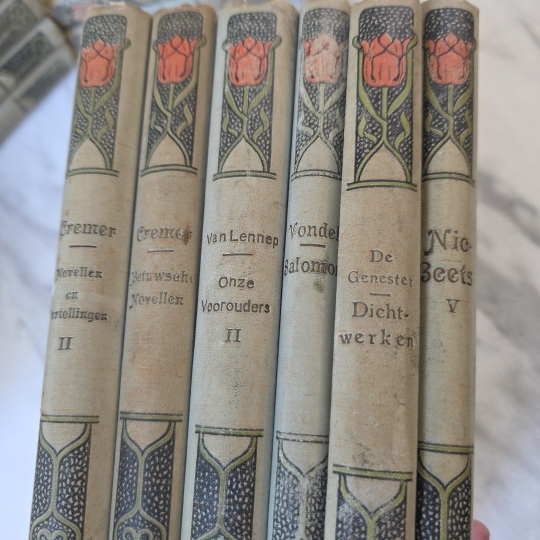 (20) Library Of Dutch Authors Bibliotheek Van Nederlandsche HC Art Nouveau Cover