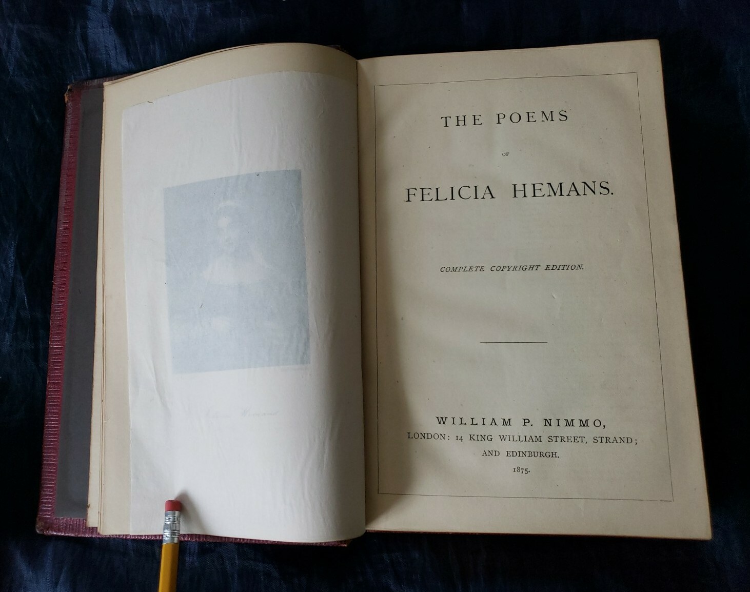 The Poems of Mrs Felicia Hemans Antique 1875 Victorian Embossed Red Leather