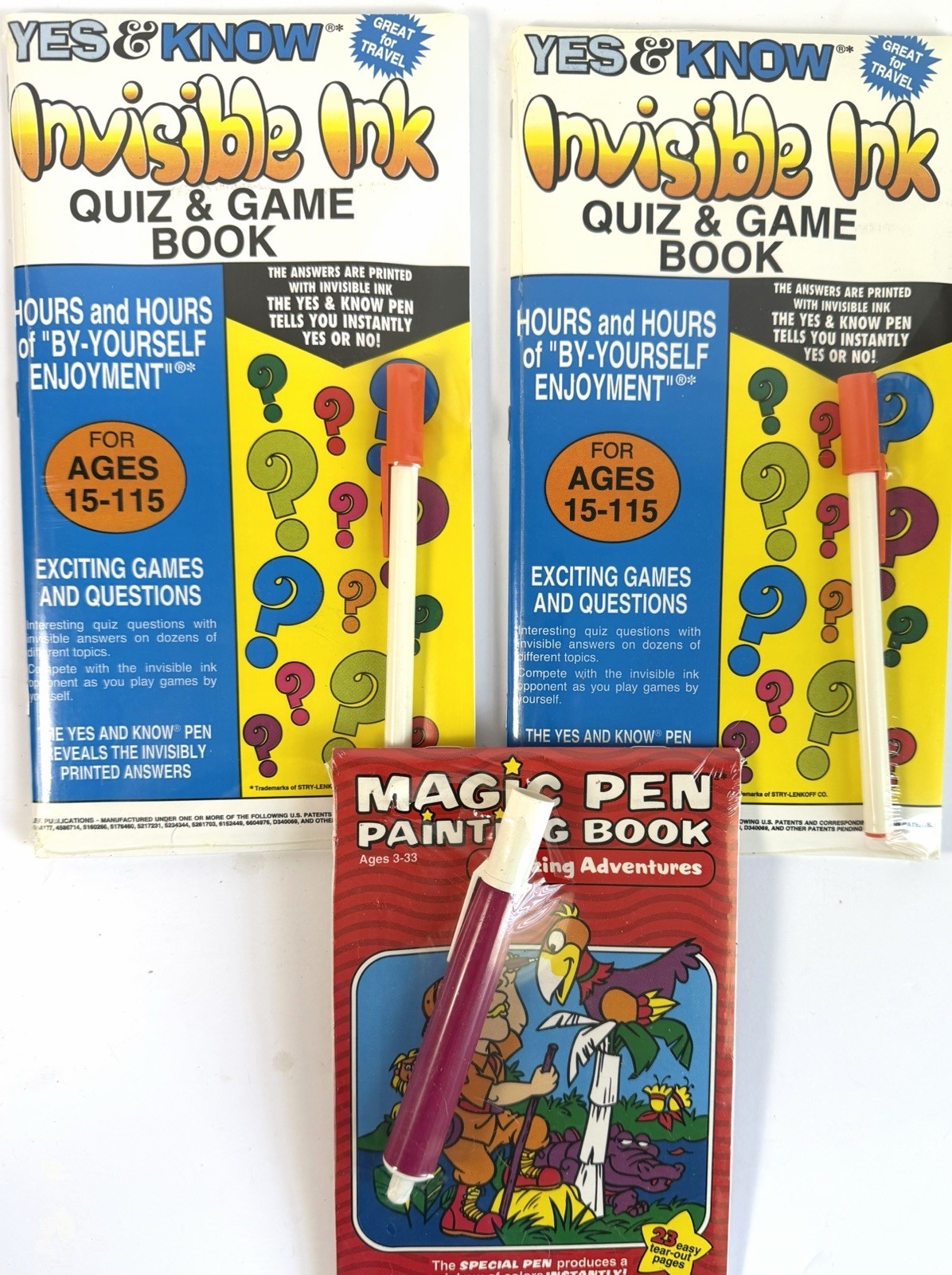 Lot Of 2 Vintage Yes&Know Invisible Ink Game Books And 1 Magic Paint All Sealed