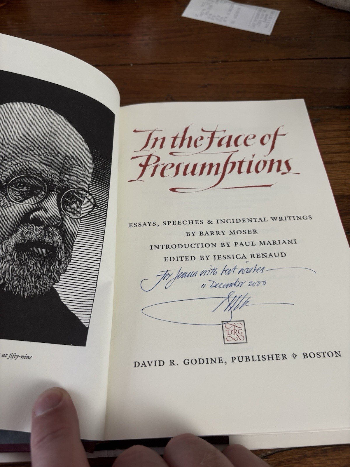 In Face of Presumptions: Essays by Barry Moser RARE SIGNED! VG+/VG+. 1st.