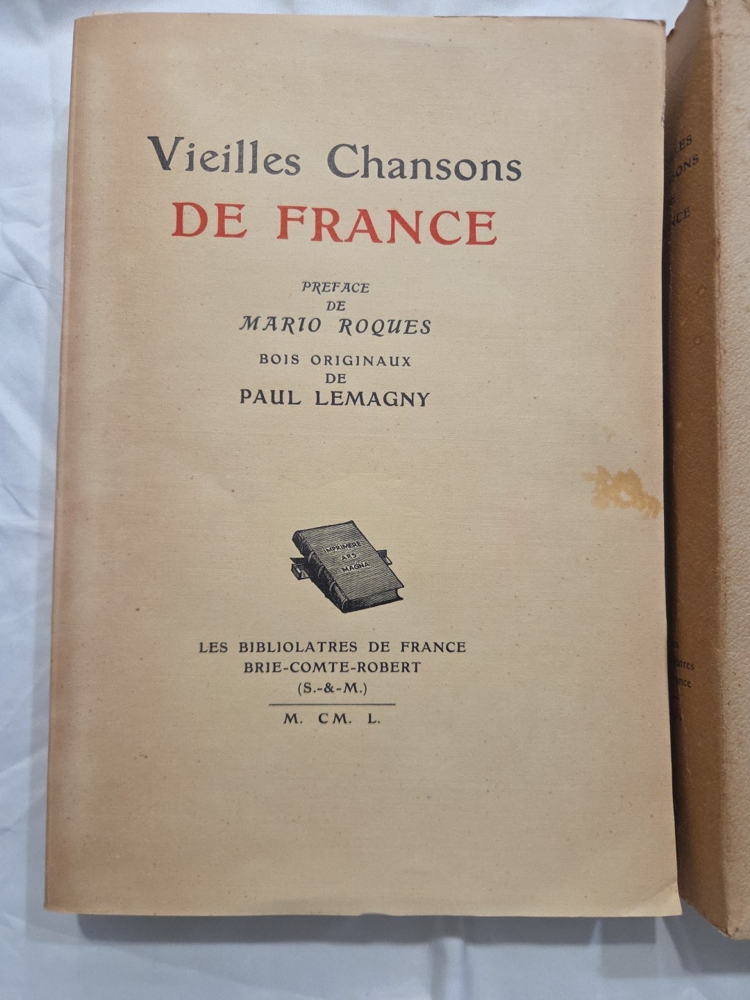 1950 Vieilles Chansons De France. Unbound, 33 Woodcuts Slipcase W/Wear Lemagny