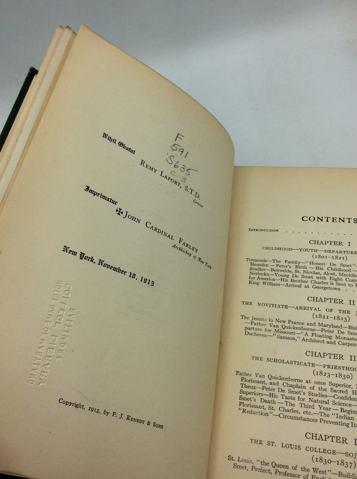 LIFE OF FATHER DE SMET, S.J. (1801-1873) – E. Laveille – 1915 1st ed – Catholic