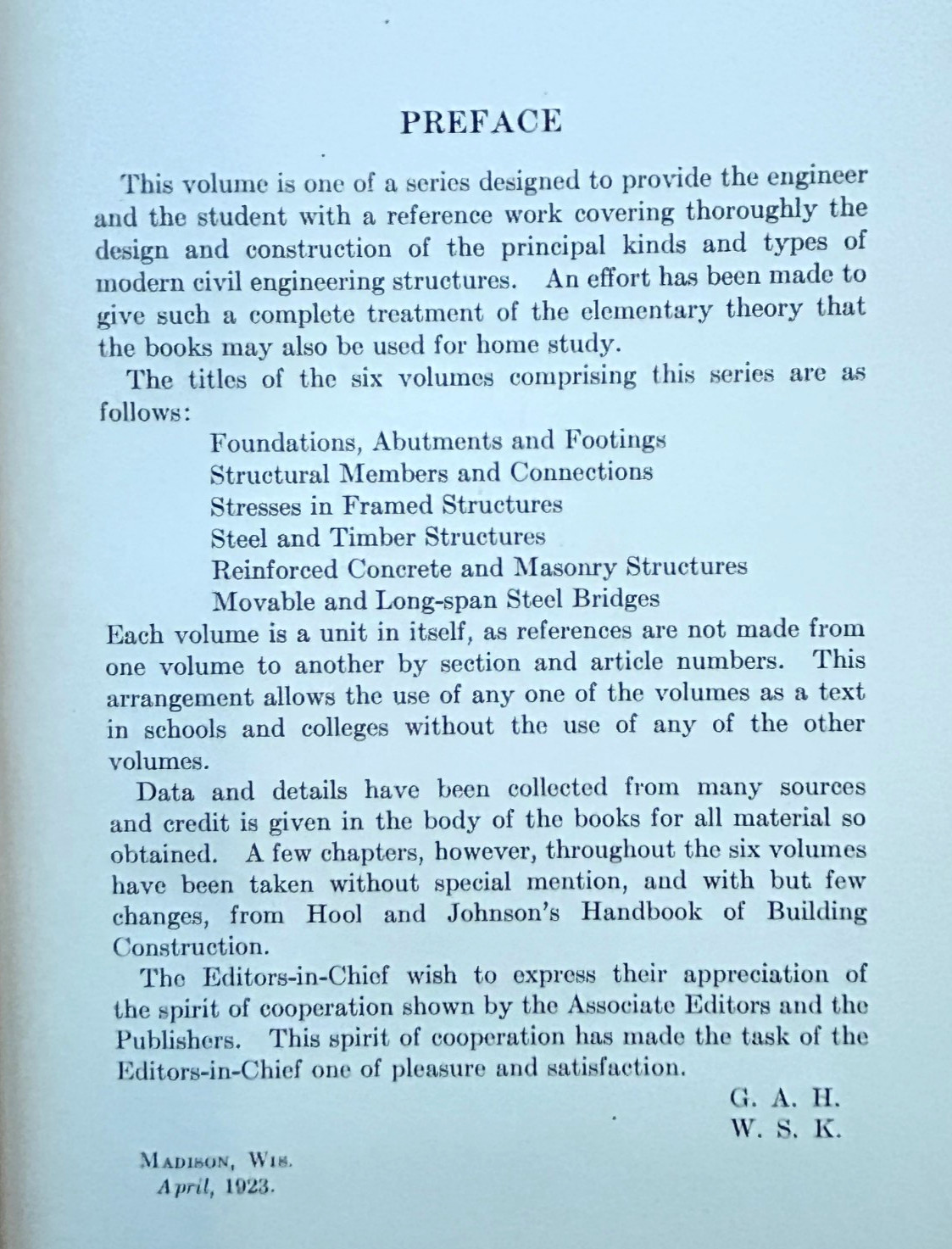 FOUNDATIONS ABUTMENTS AND FOOTINGS 1923 HOOL & KINNE STATED FIRST ED. 1ST PRINT