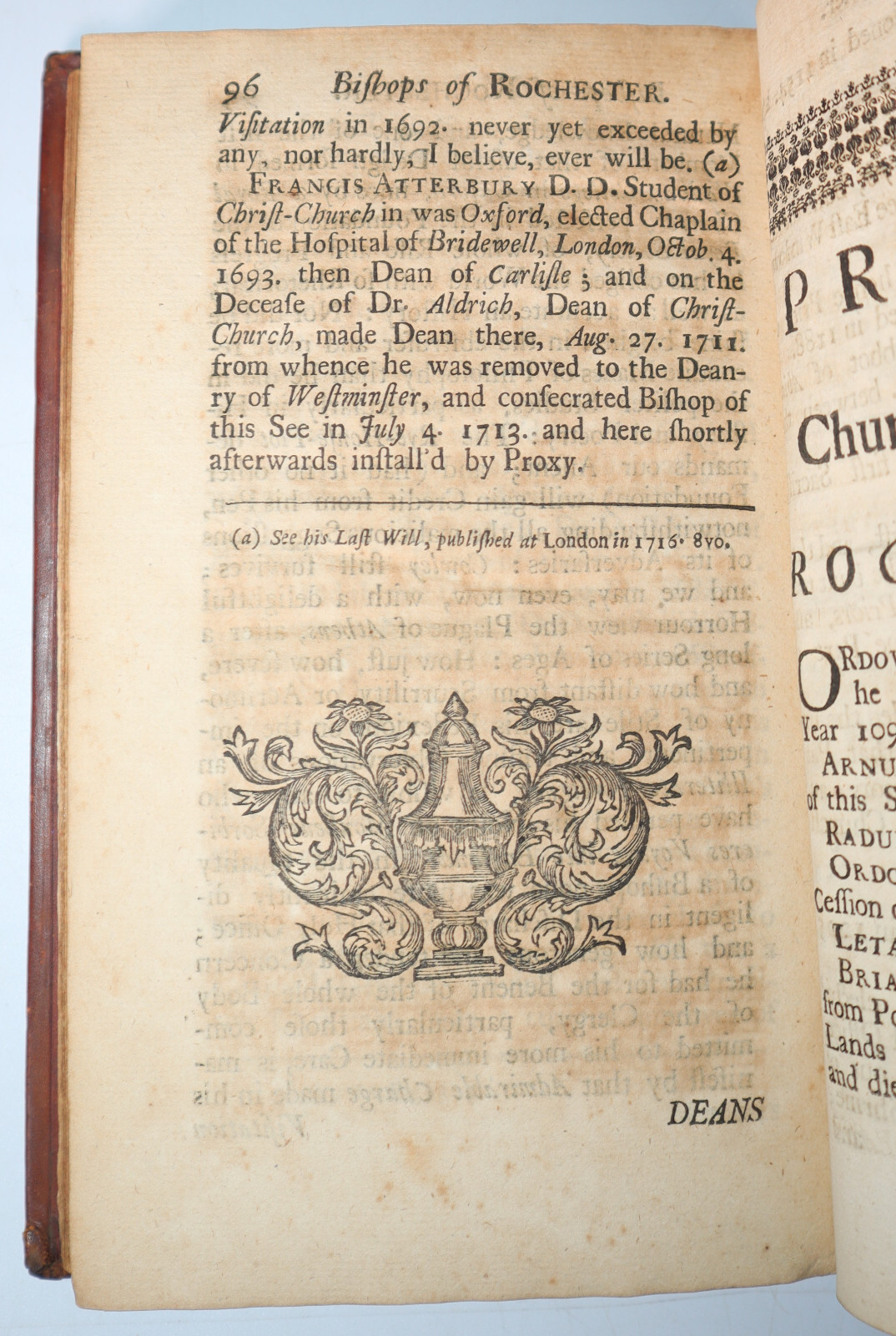 1717 History and Antiquities of the Cathedral Church of ROCHESTER Rawlinson 1st