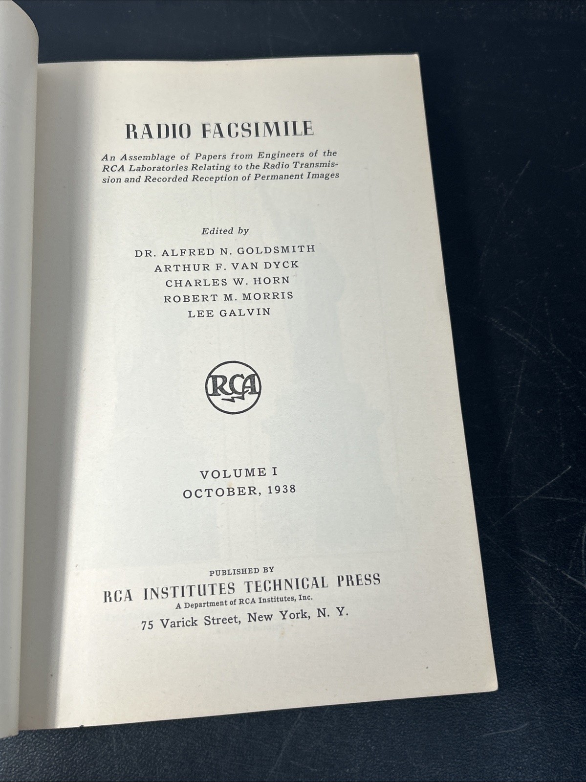 1938 OCTOBER RADIO FACSIMILE SOFTCOVER BOOK VOLUME NO. 1 – RCA
