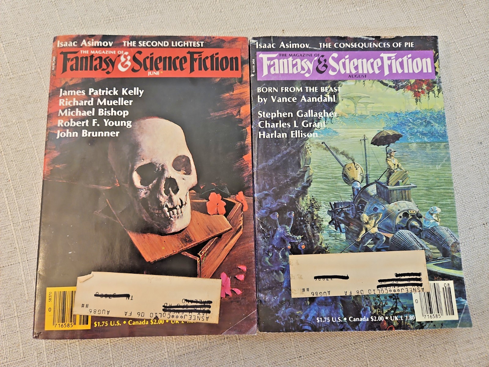 Vintage Magazine Of Fantasy And Science Fiction June & Aug 1986 Harlan Ellison