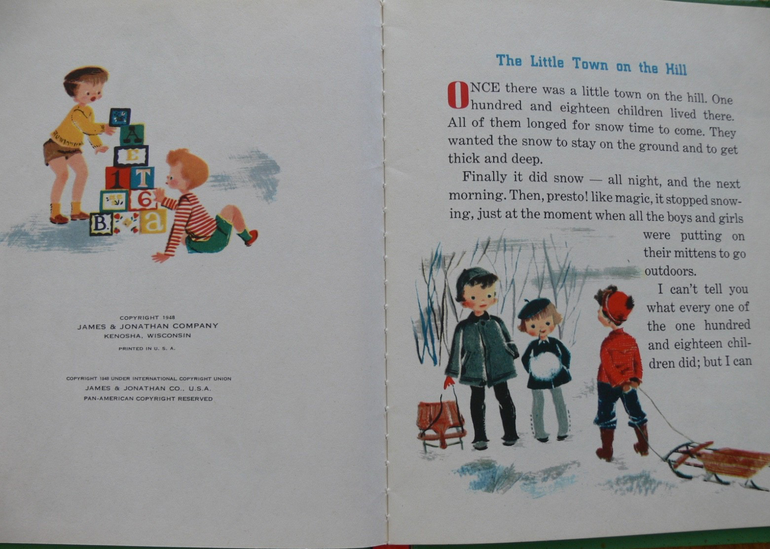 Vintage Bonnie Book ~ THE LITTLE TOWN ON THE HILL with Stand-Up Toys ~ Mint
