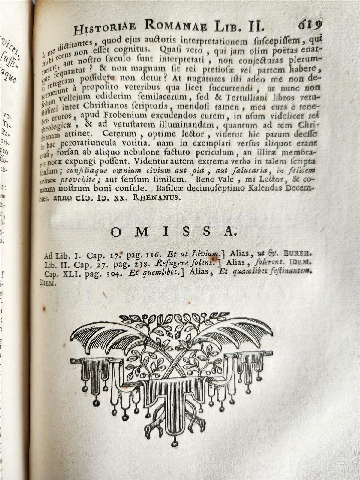 1756 ROMAN HISTORY by V. Paterculi antique VELLUM PRIZE BINDING w/ COAT OF ARMS