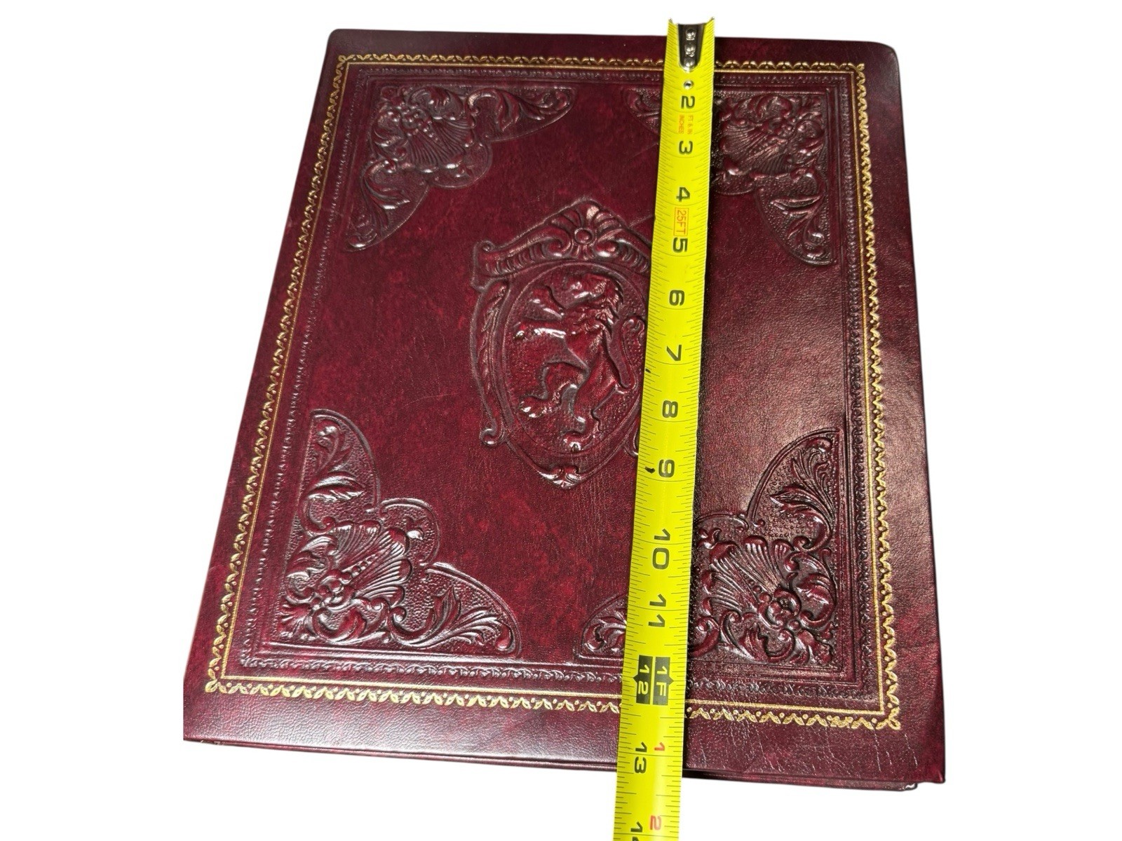 Vintage Red Leather Embossed Lion Crest Gilt Tooled Journal Page Protectors
