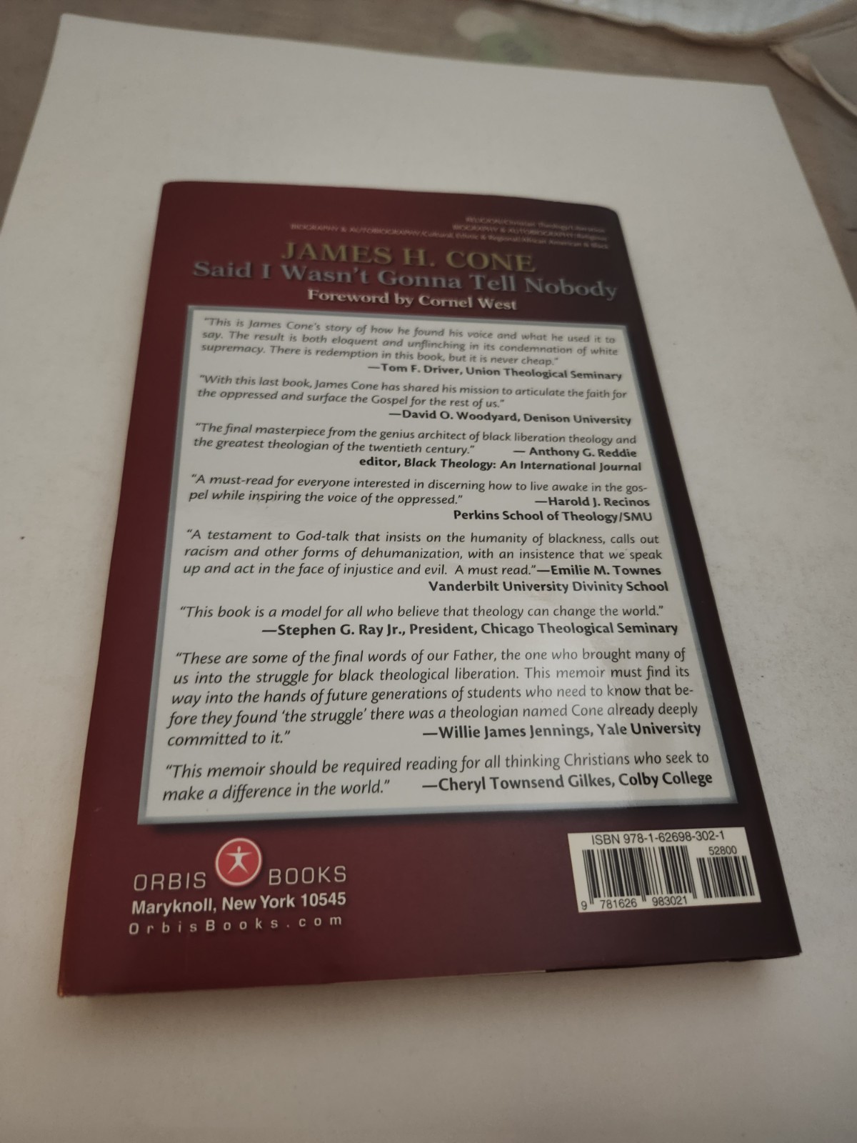 Said I Wasn’t Gonna Tell Nobody by James H. Cone HC First Edition Like New 2018