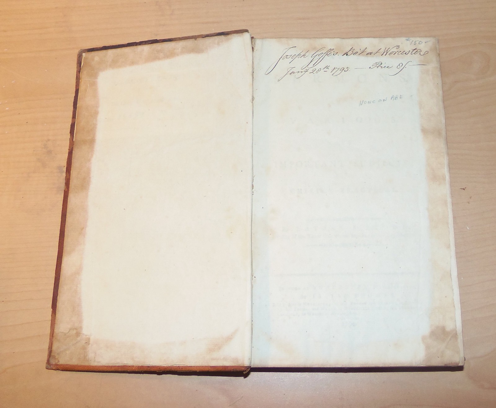 Twenty Two Sermons on Various Important Subjects. Fiske. Isaiah Thomas, 1794.