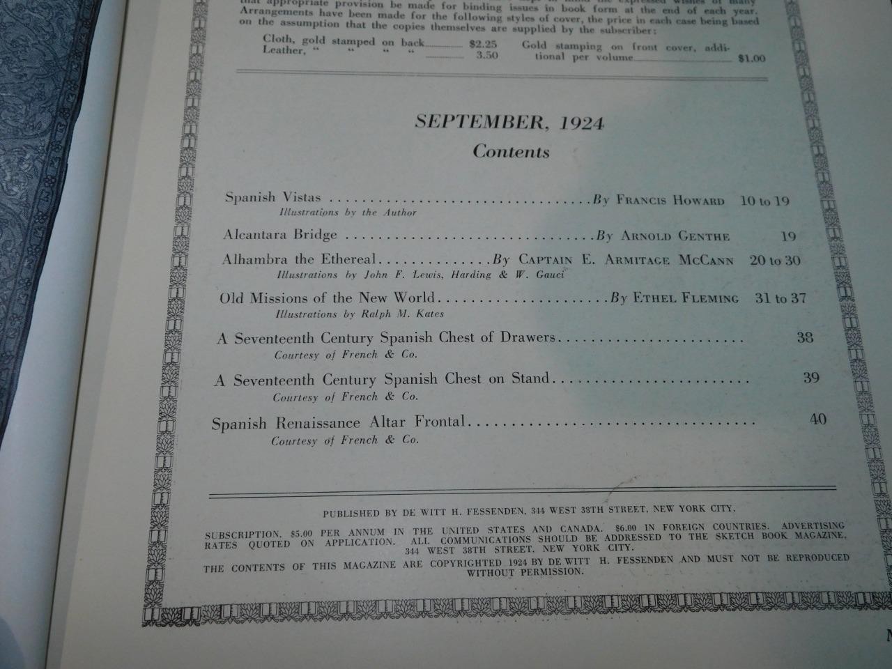 Sept 1924 The Sketch Book Magazine Travel Architecture & Art Pictorial Spain