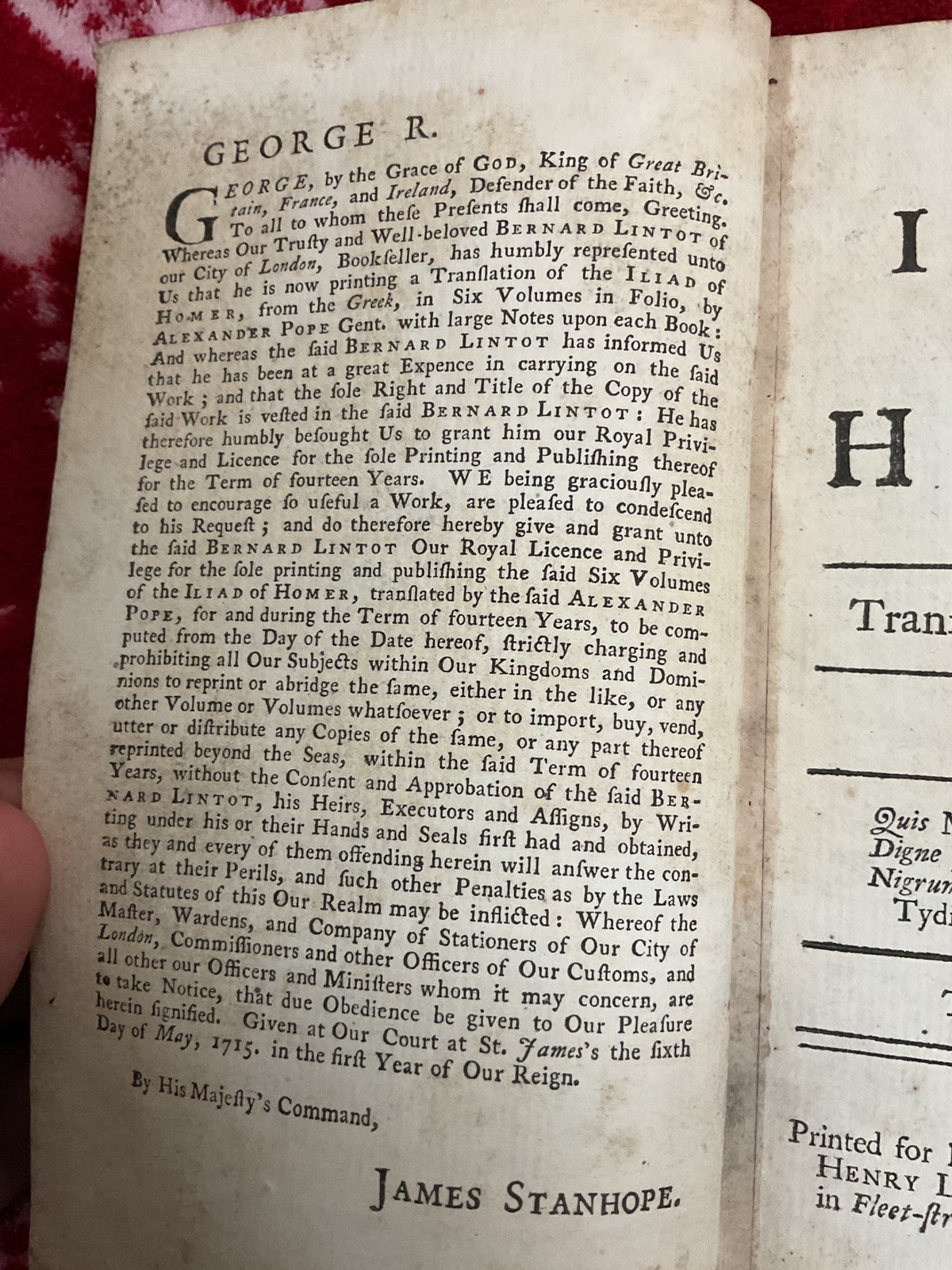 Antique 1732 THE ILIAD OF HOMER HARDBACK LEATHER BOUND ALEXANDER POPE rare