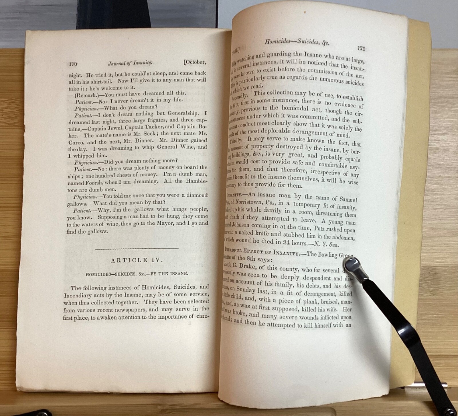 1847 The American Journal of Insanity, Volume IV, No. 2 – Fold outs, Pliny Earle