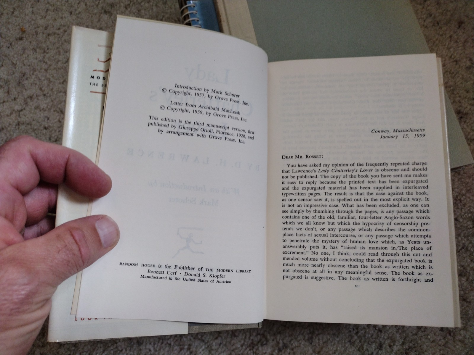 Lady Chatterley’s Lover D.H. Lawrence 1959 A Modern Library Book Random House
