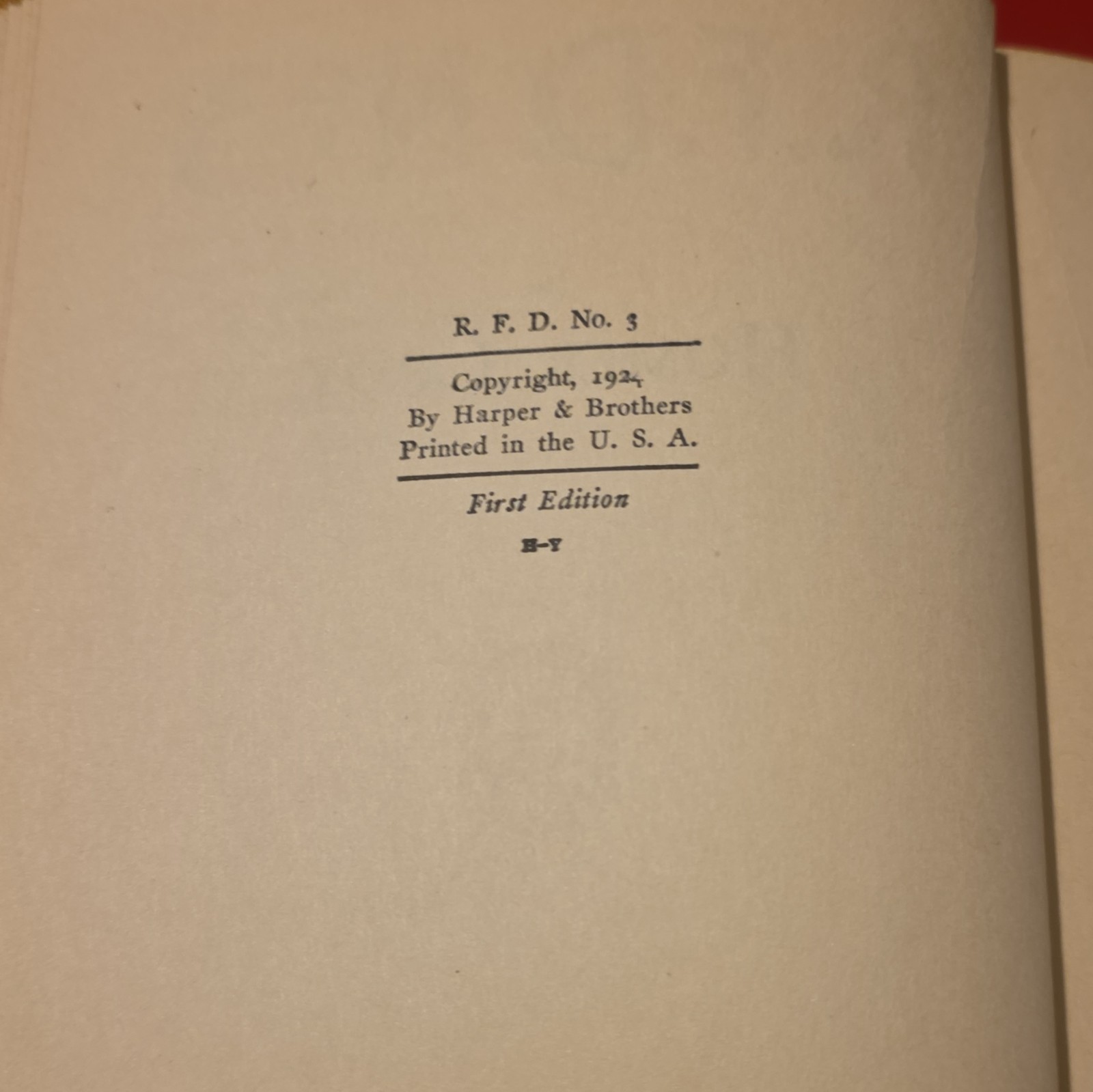 1924 R.F.D. No. 3 Homer Croy First Edition Harper & Brothers Antique Book HC