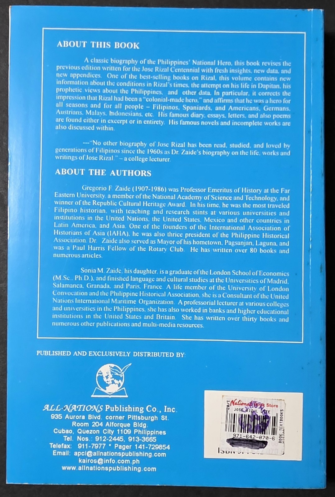 Jose Rizal Life, Works And Writings By Gregorio Zaide Philippines Centennial New