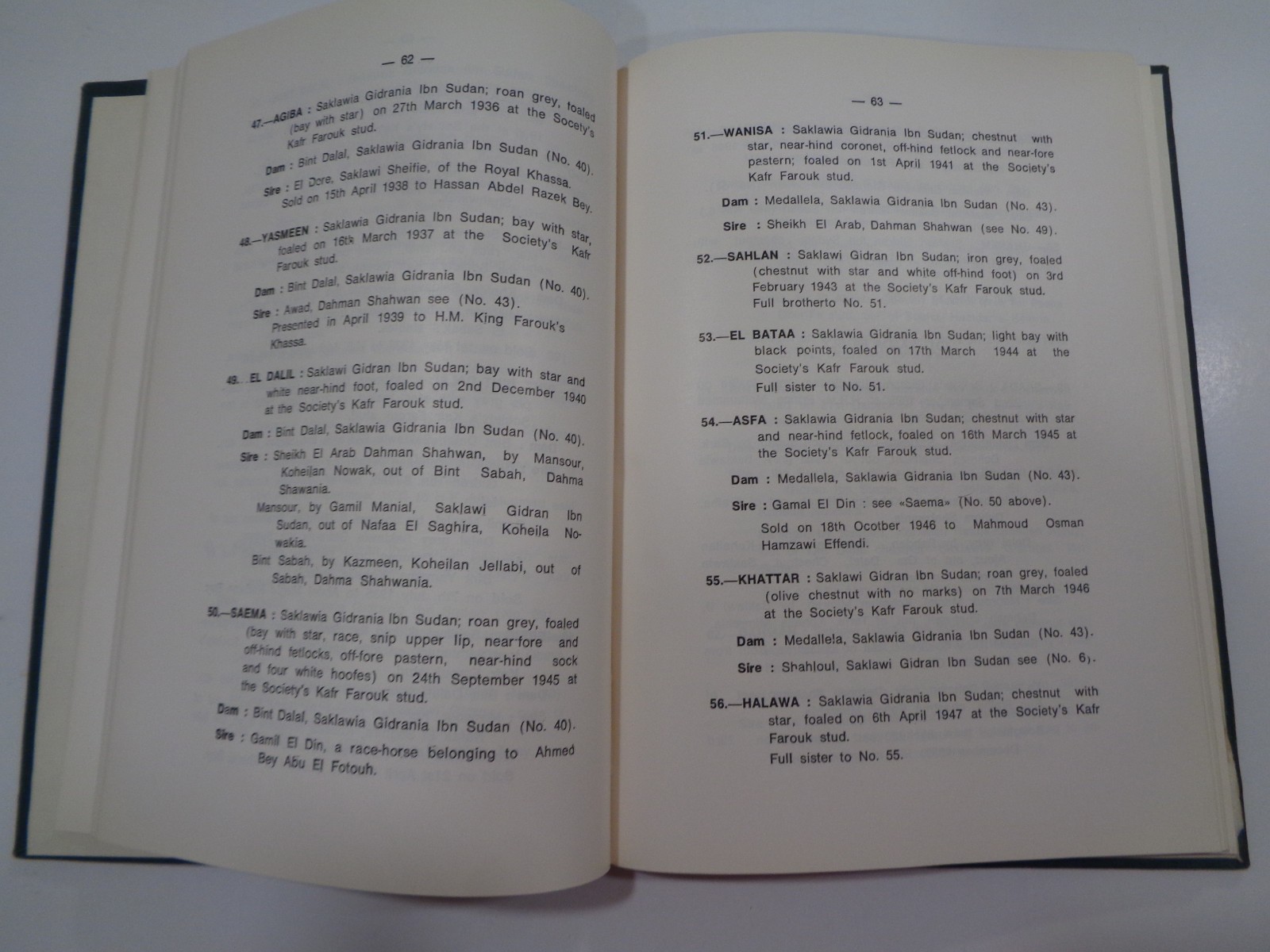 Arabian Horse Stud History Egyptian Agricultural Organisation Vol. 1 1983