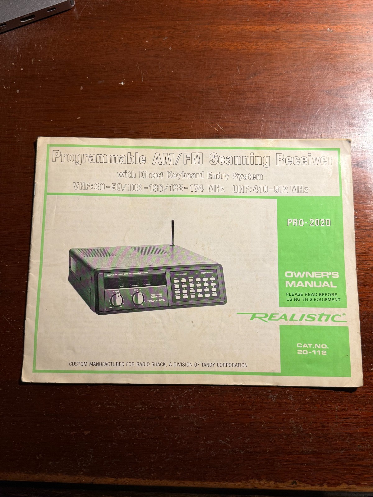 Realistic Pro-2020 Owner’s Manual AM/FM Receiver Vtg Booklet