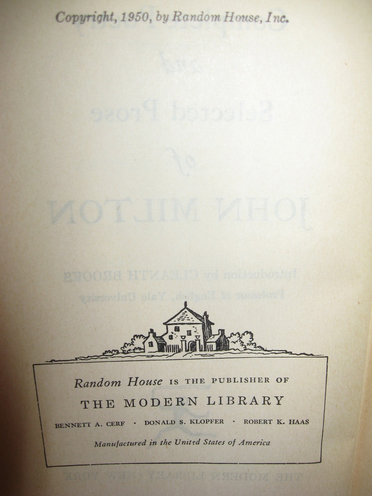 JOHN MILTON (PARADISE LOST, POETRY ETC. ) 1950 MODERN LIBRARY – GOOD CONDITION!!