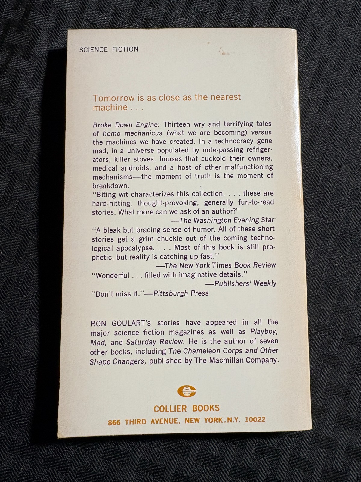 1972 BROKE DOWN ENGINE by Ron Goulart FN+ 6.5 1st Collier 02074 Paperback