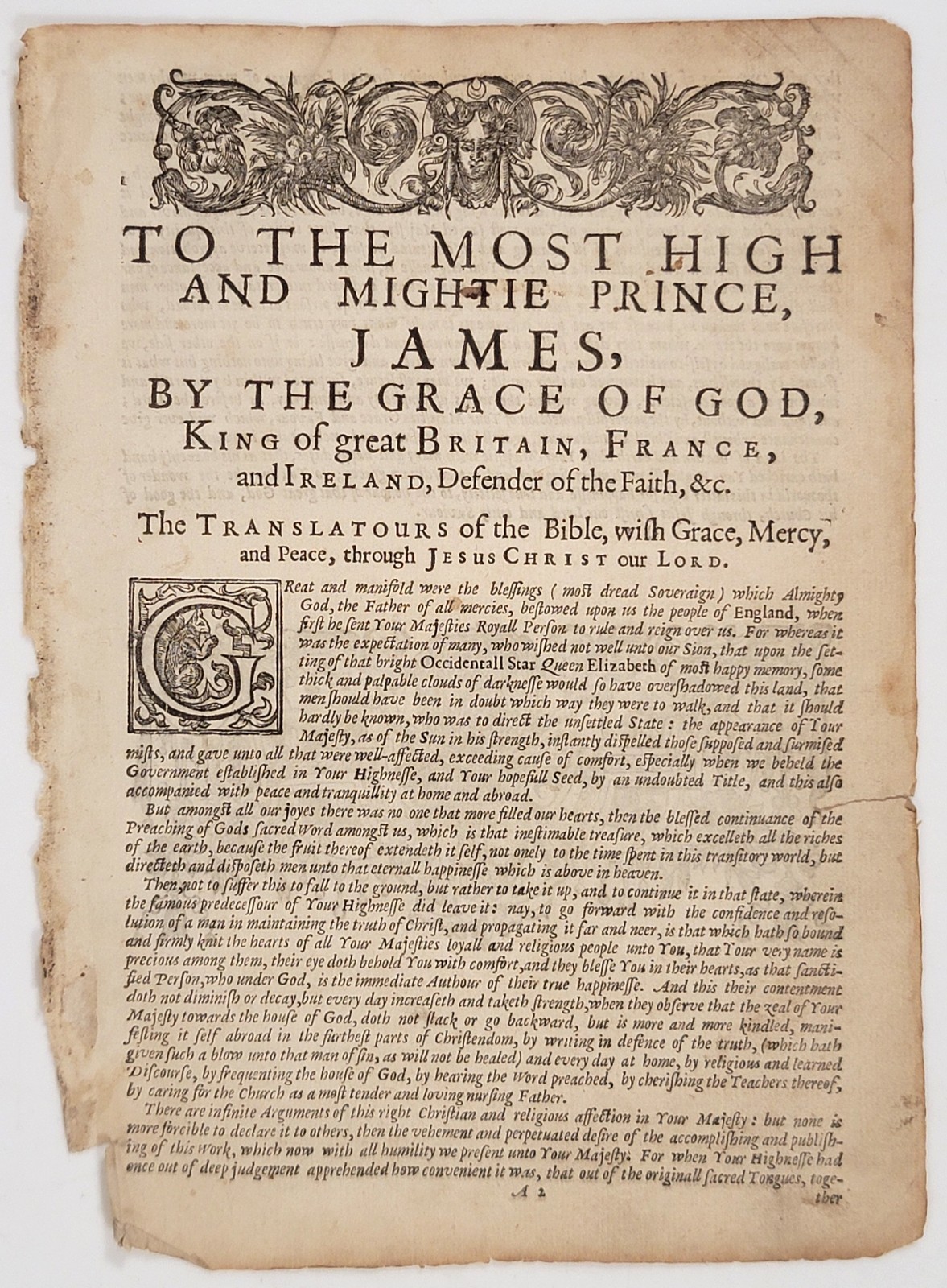 1649 King James Bible – Epistle Dedicatory Leaf – Royal Preface
