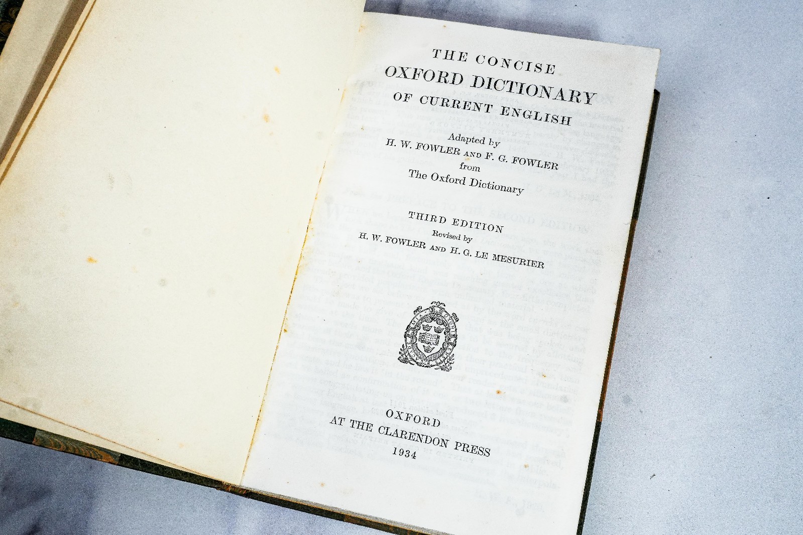 Rare Luxury Edition Concise Oxford Dictionary 1934 Leather Spine Antique Book