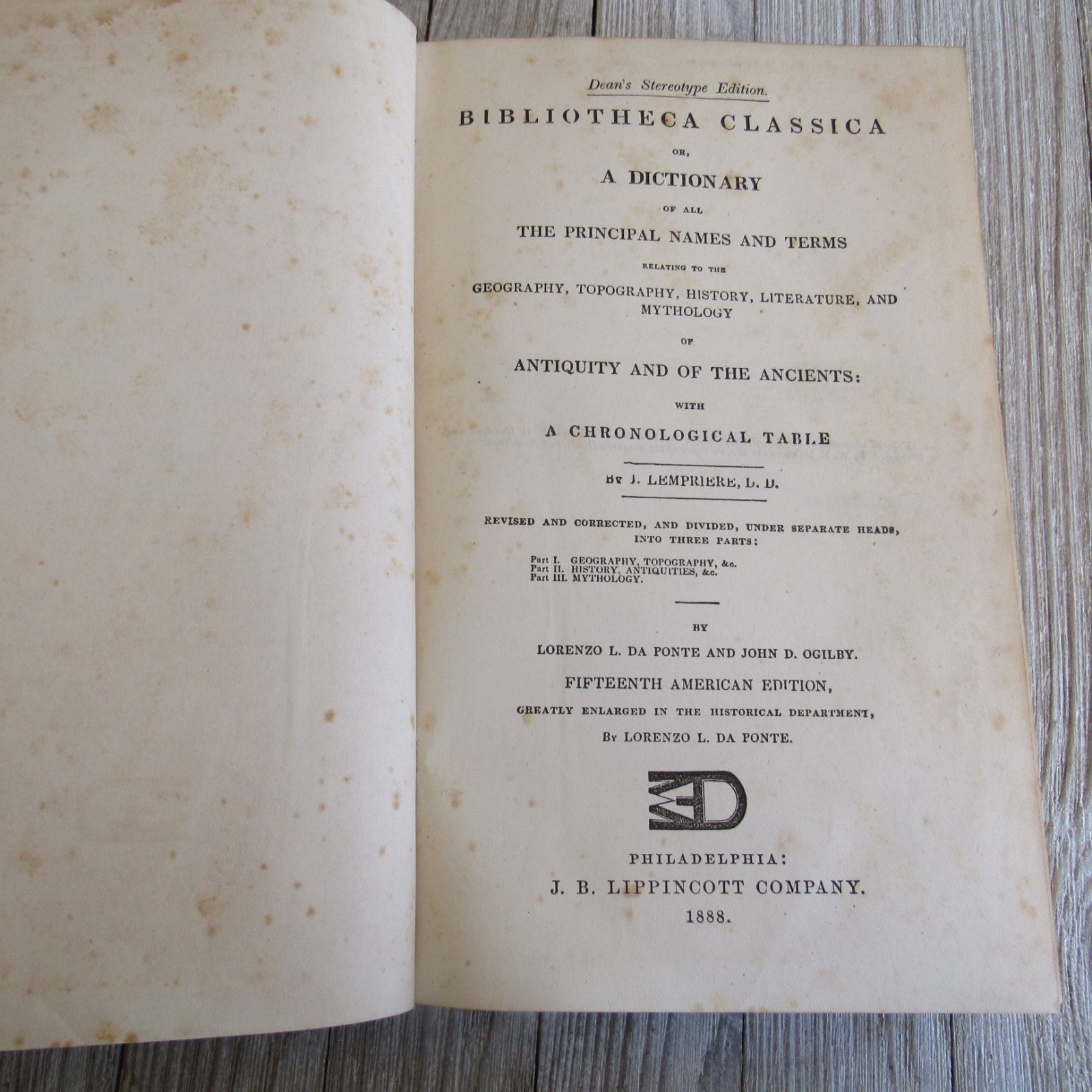 Antique 1888 Lempriere’s Classical Dictionary Names and Terms of the Ancients