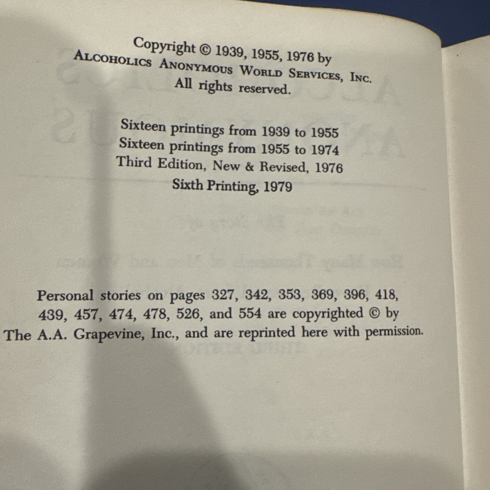 Alcoholics Anonymous Third Edition 6th Printing 1979 HC DJ Mylar Protector