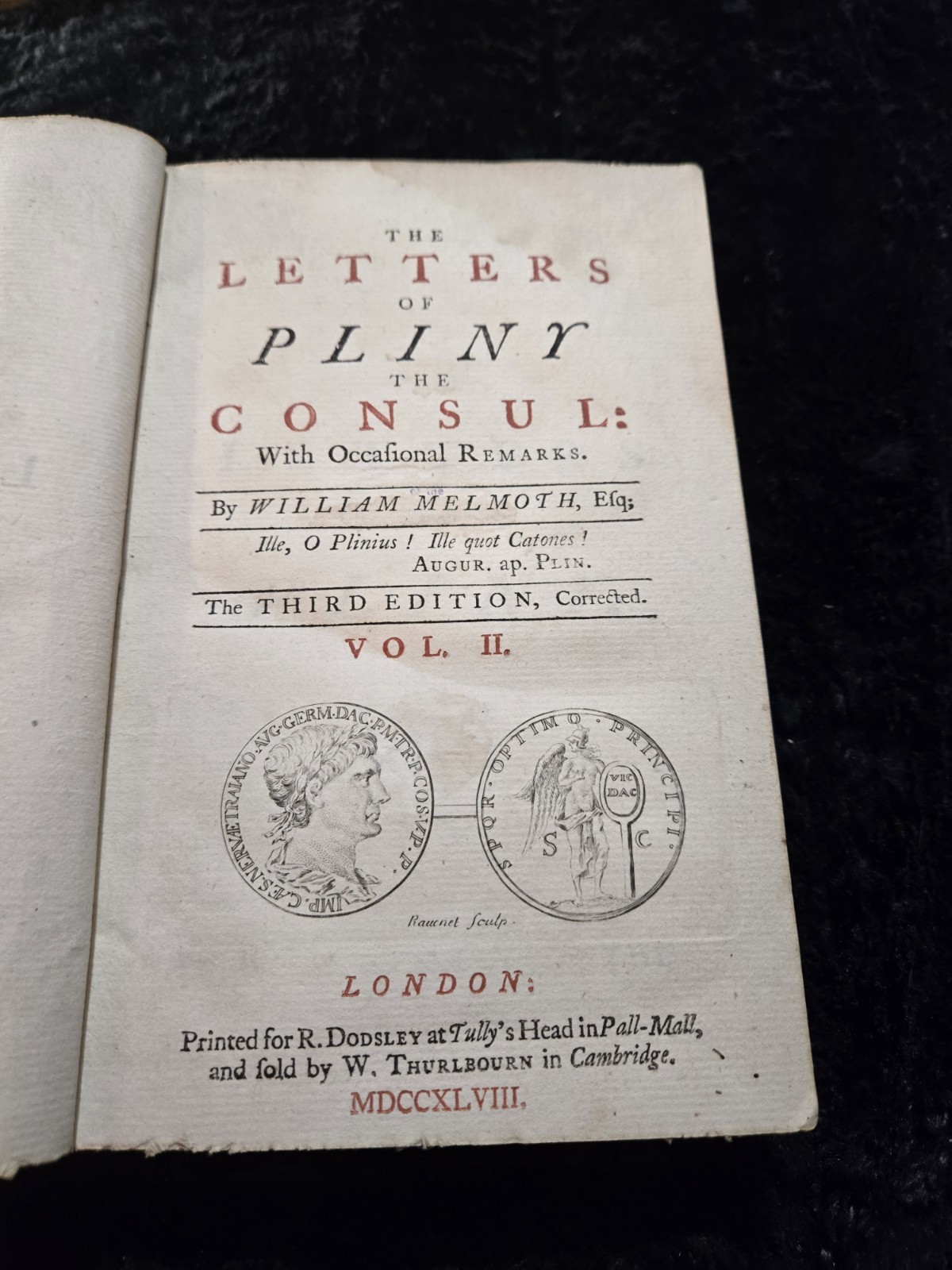 18th Century two volumes of an antique, leather-bound edition of Pliny’s Letters